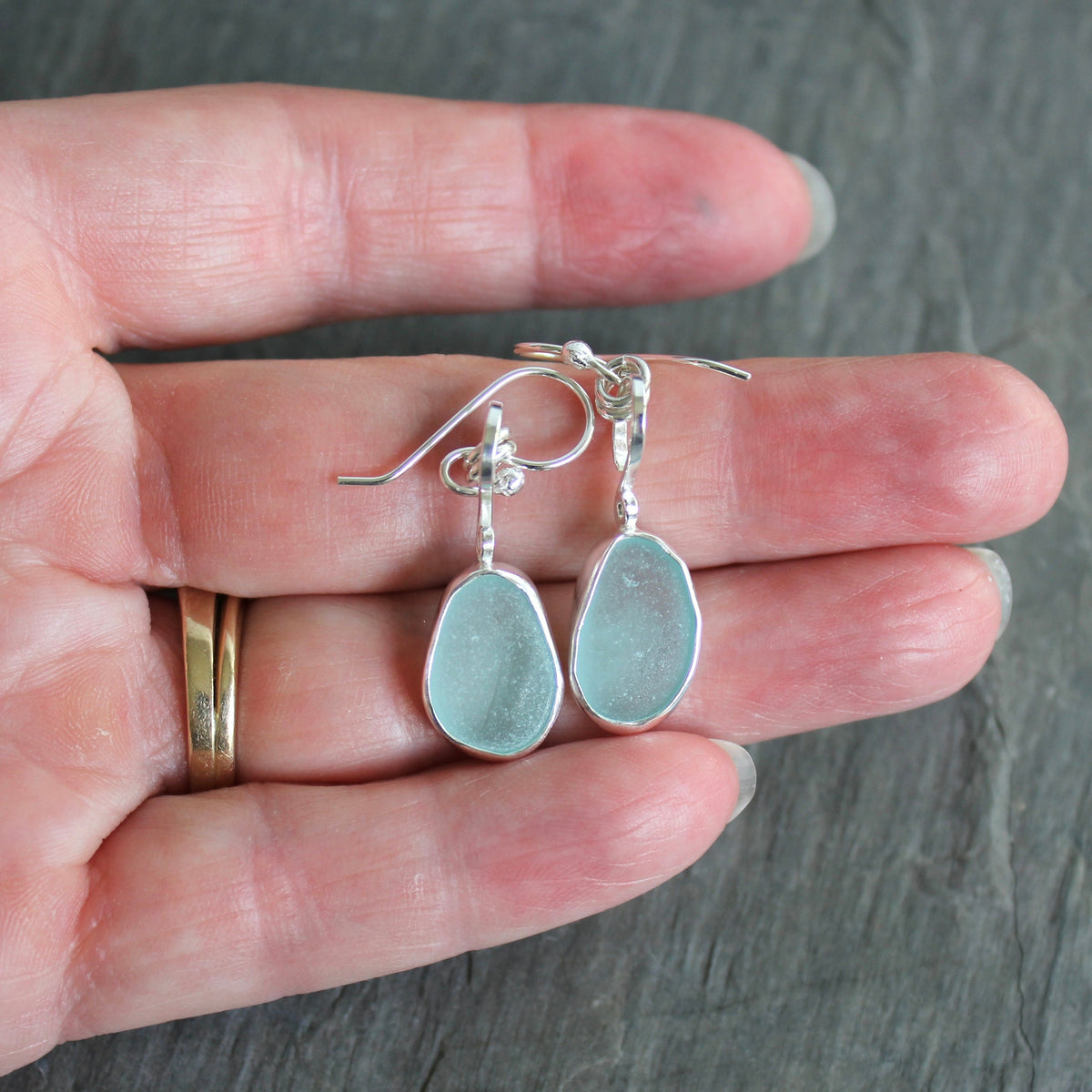 Pale Blue Dangly Sea Glass Earrings | Handmade | Sterling Silver