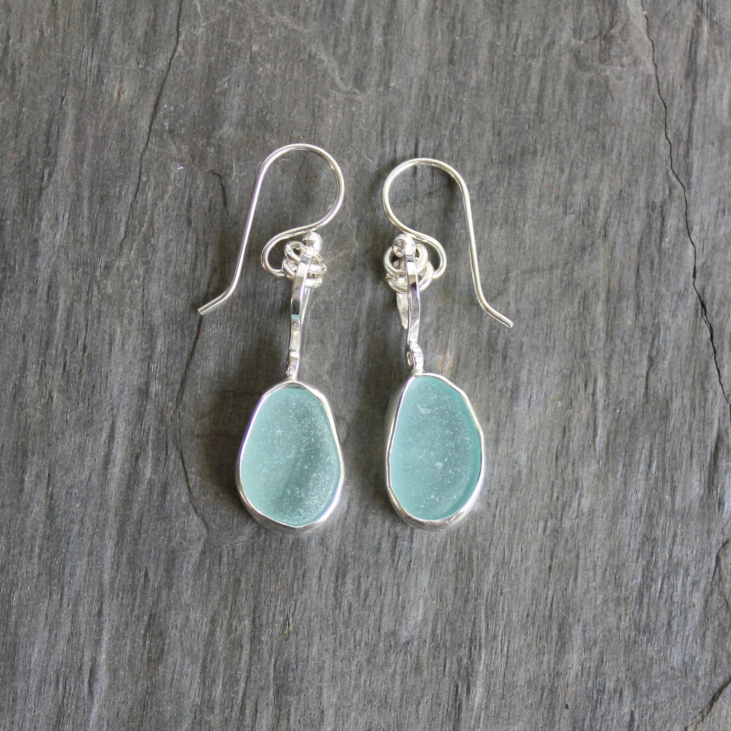 Pale Blue Dangly Sea Glass Earrings | Handmade | Sterling Silver
