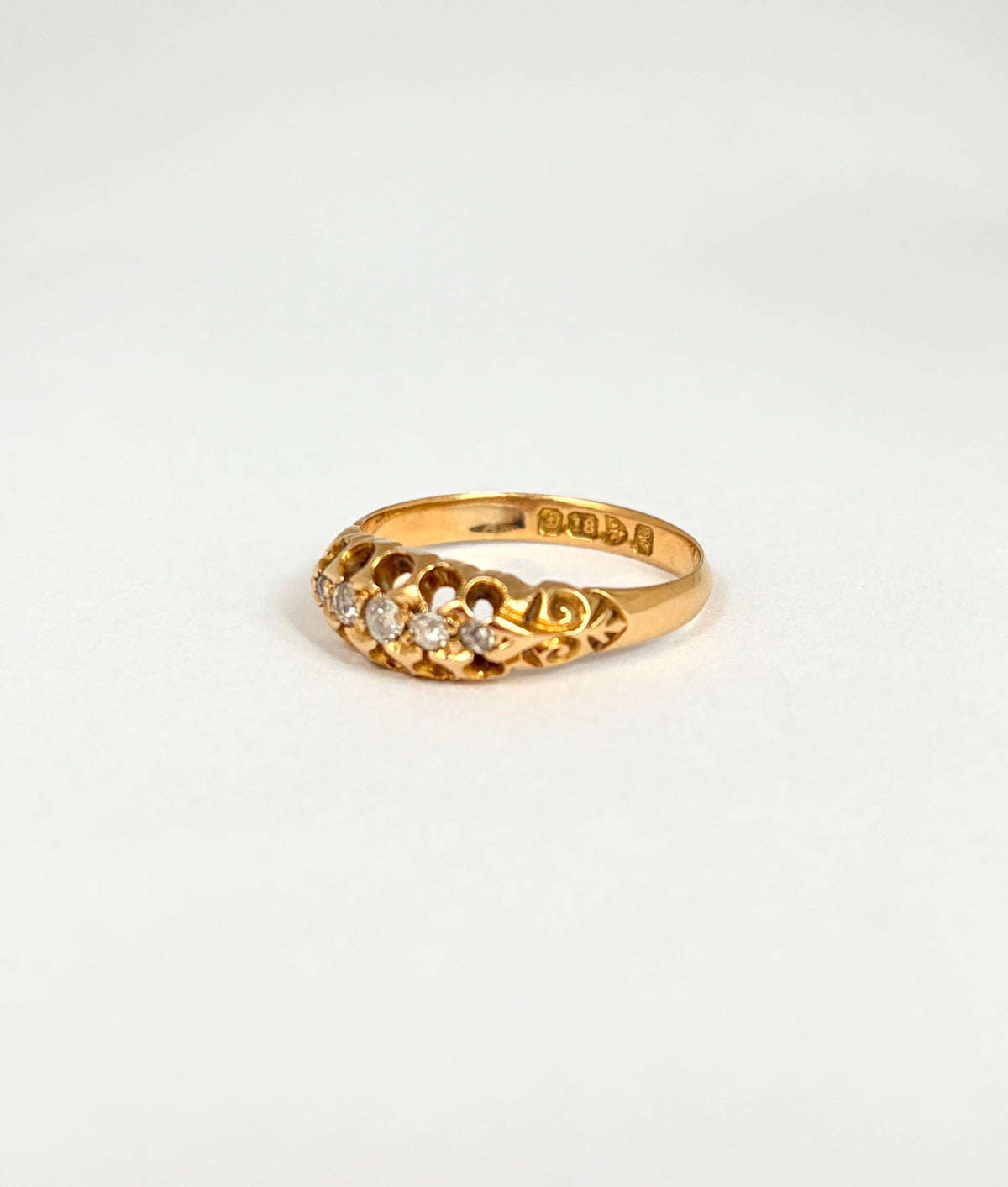 Antique, Edwardian, 18ct Gold, Old Mine Cut, Diamond 5 Stone Ring, Hallmarked, 18ct Gold,  Chester, 1901