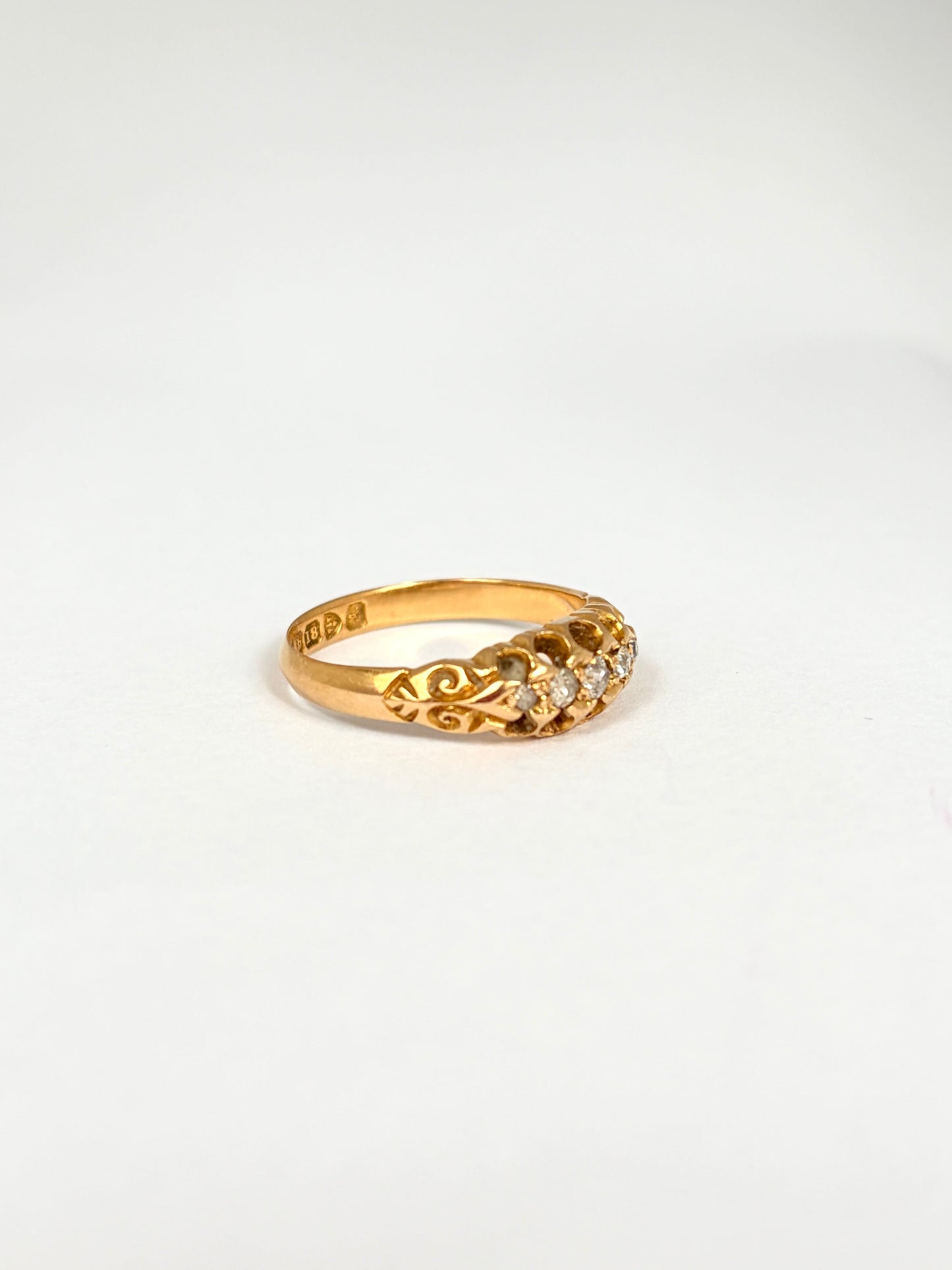 Antique, Edwardian, 18ct Gold, Old Mine Cut, Diamond 5 Stone Ring, Hallmarked, 18ct Gold,  Chester, 1901