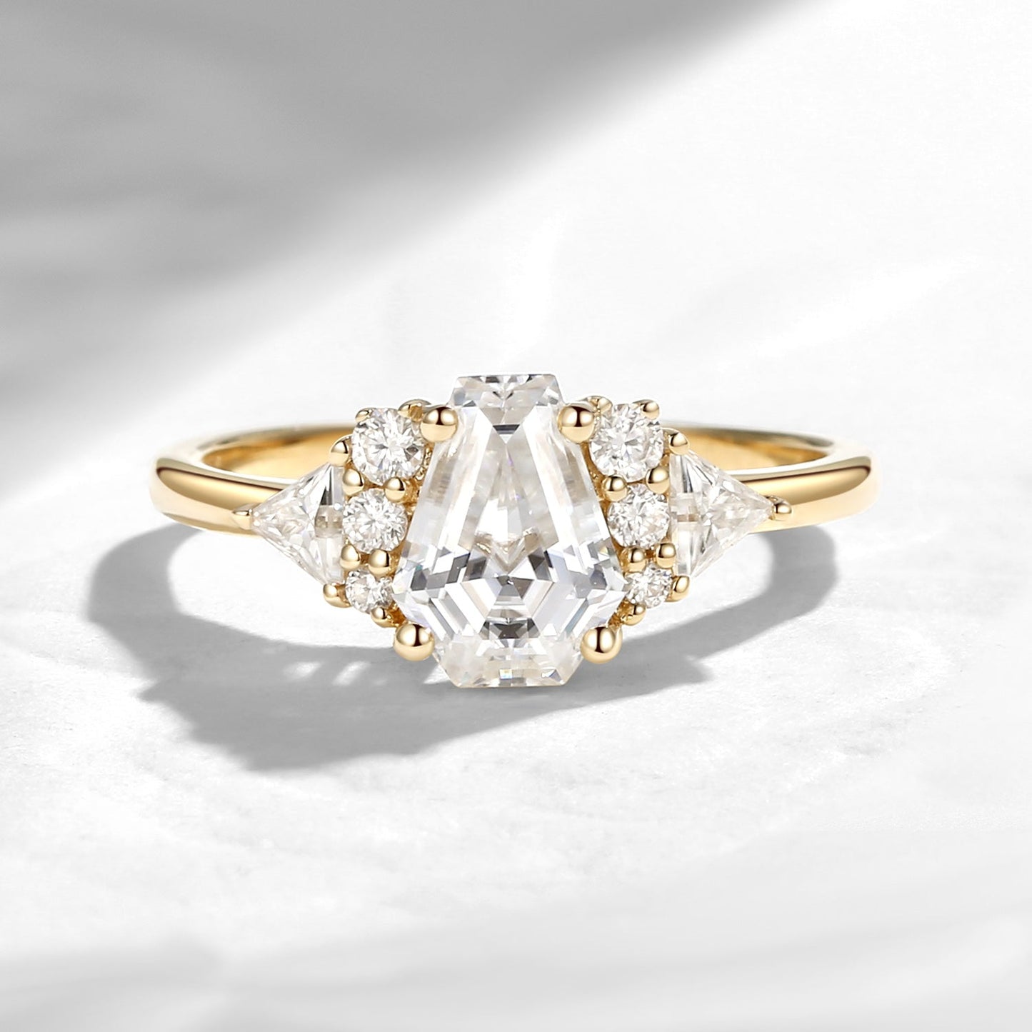 Classic Coffin Shaped Moissanite Geometric Cluster Engagement Ring