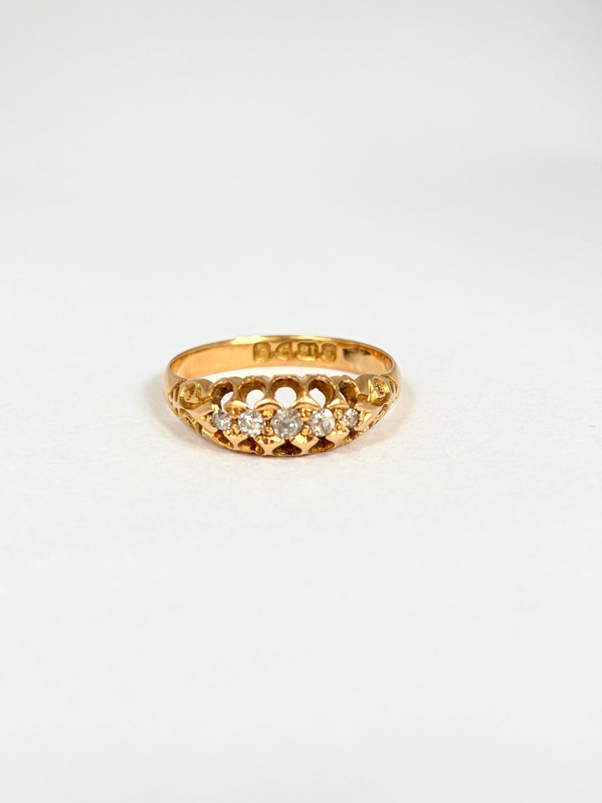 Antique, Edwardian, 18ct Gold, Old Mine Cut, Diamond 5 Stone Ring, Hallmarked, 18ct Gold,  Chester, 1901