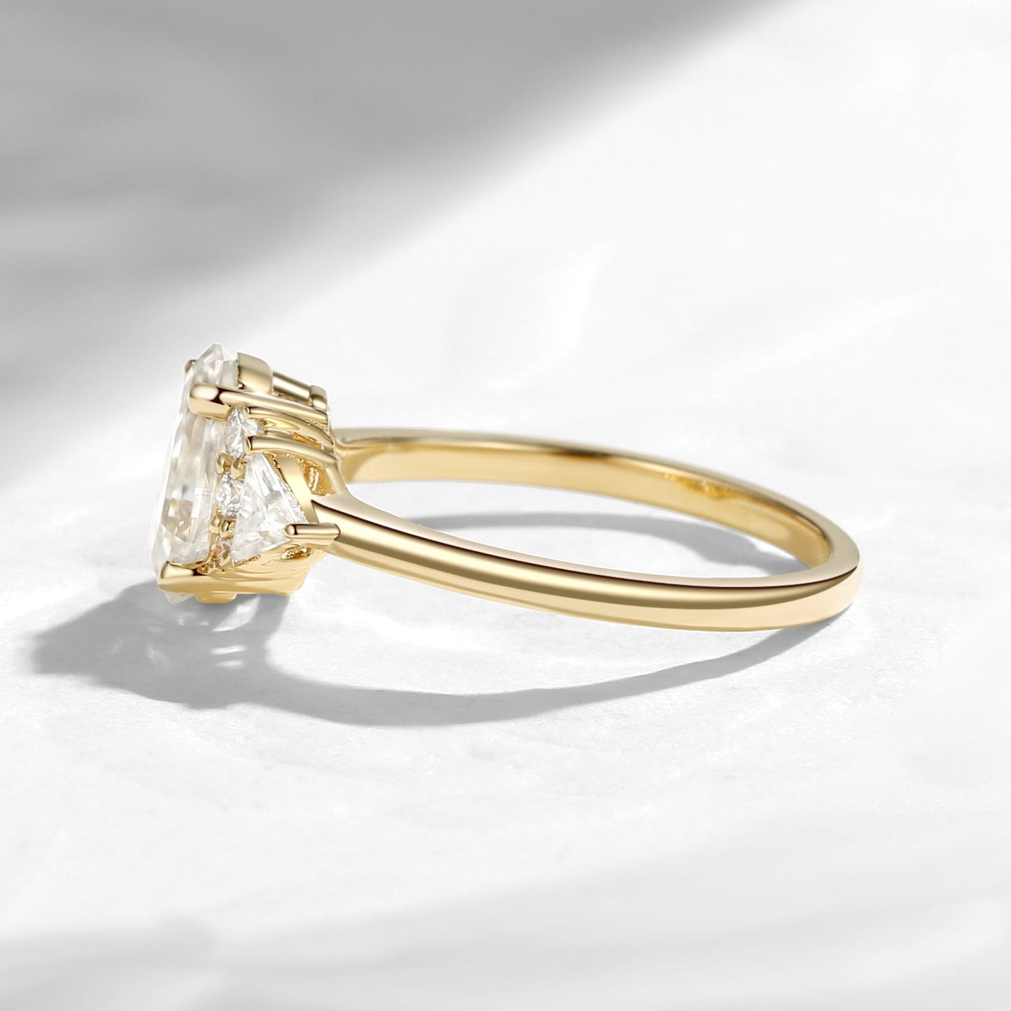 Classic Coffin Shaped Moissanite Geometric Cluster Engagement Ring