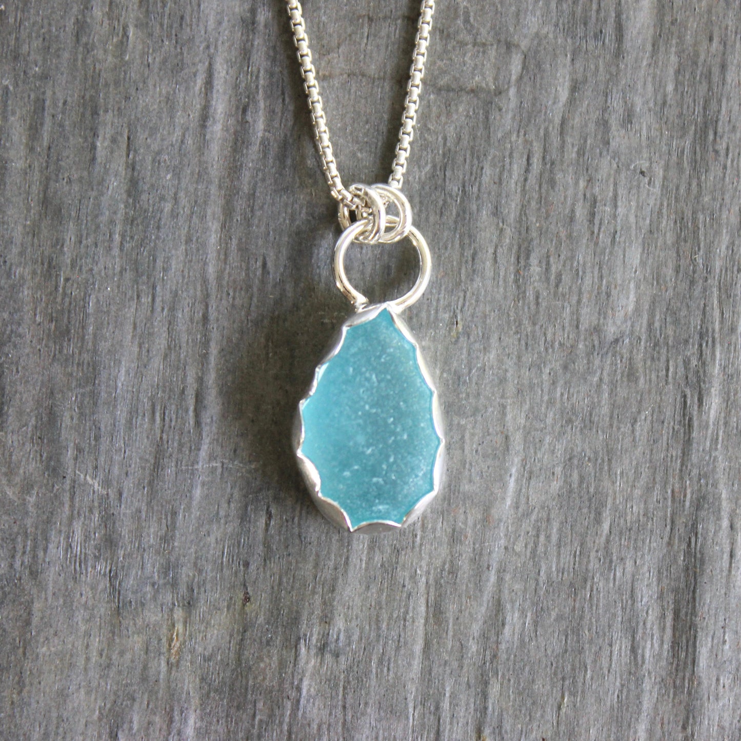 Bright Blue Sea Glass Necklace | Sterling Silver | Handmade