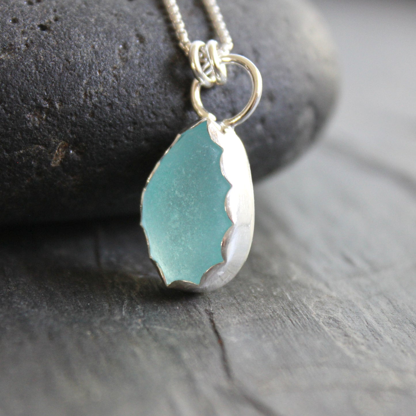 Bright Blue Sea Glass Necklace | Sterling Silver | Handmade