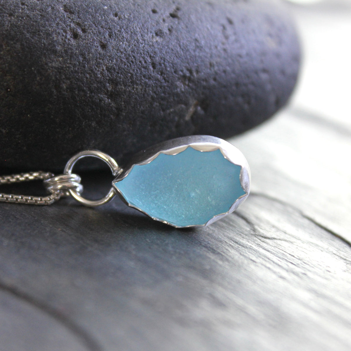 Bright Blue Sea Glass Necklace | Sterling Silver | Handmade