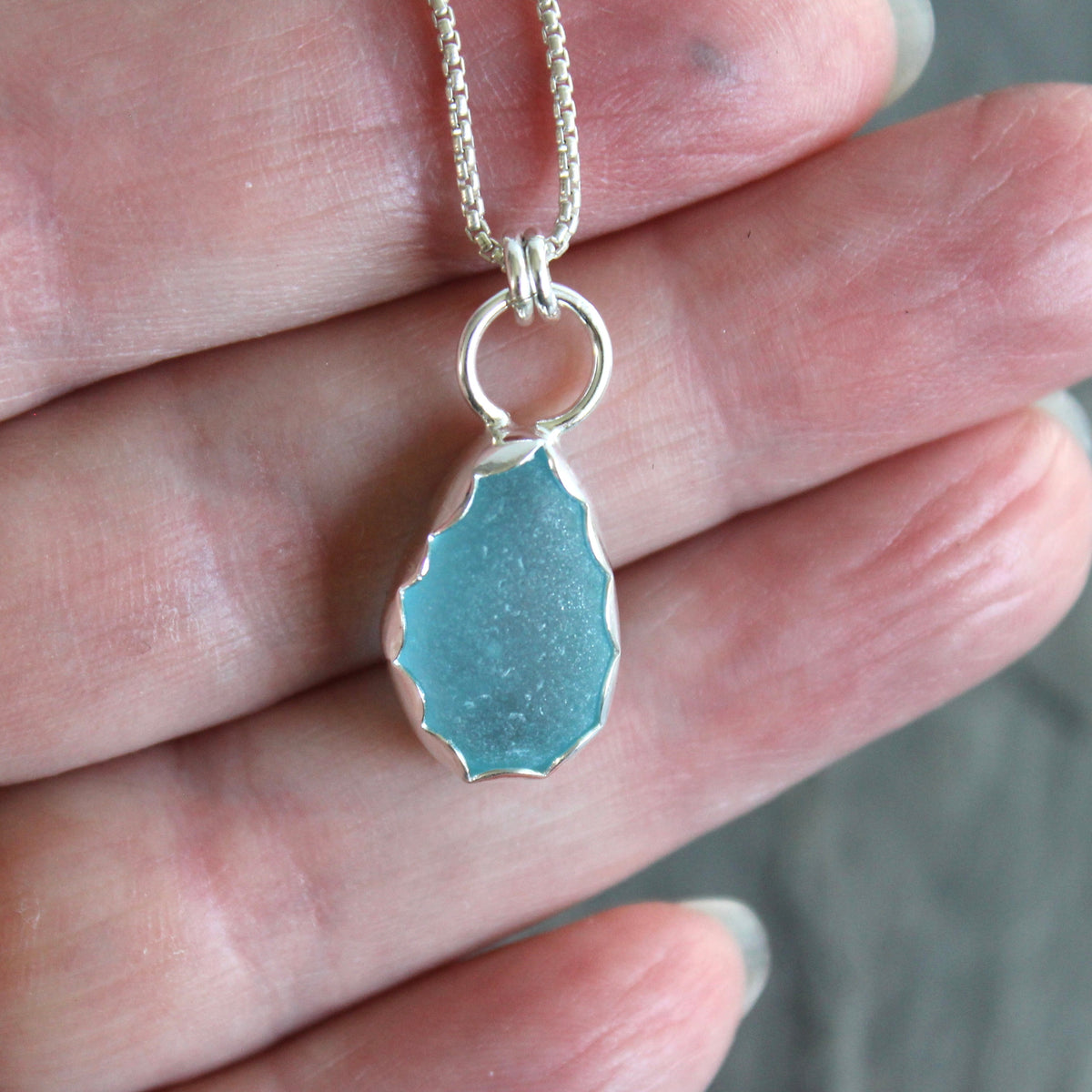 Bright Blue Sea Glass Necklace | Sterling Silver | Handmade