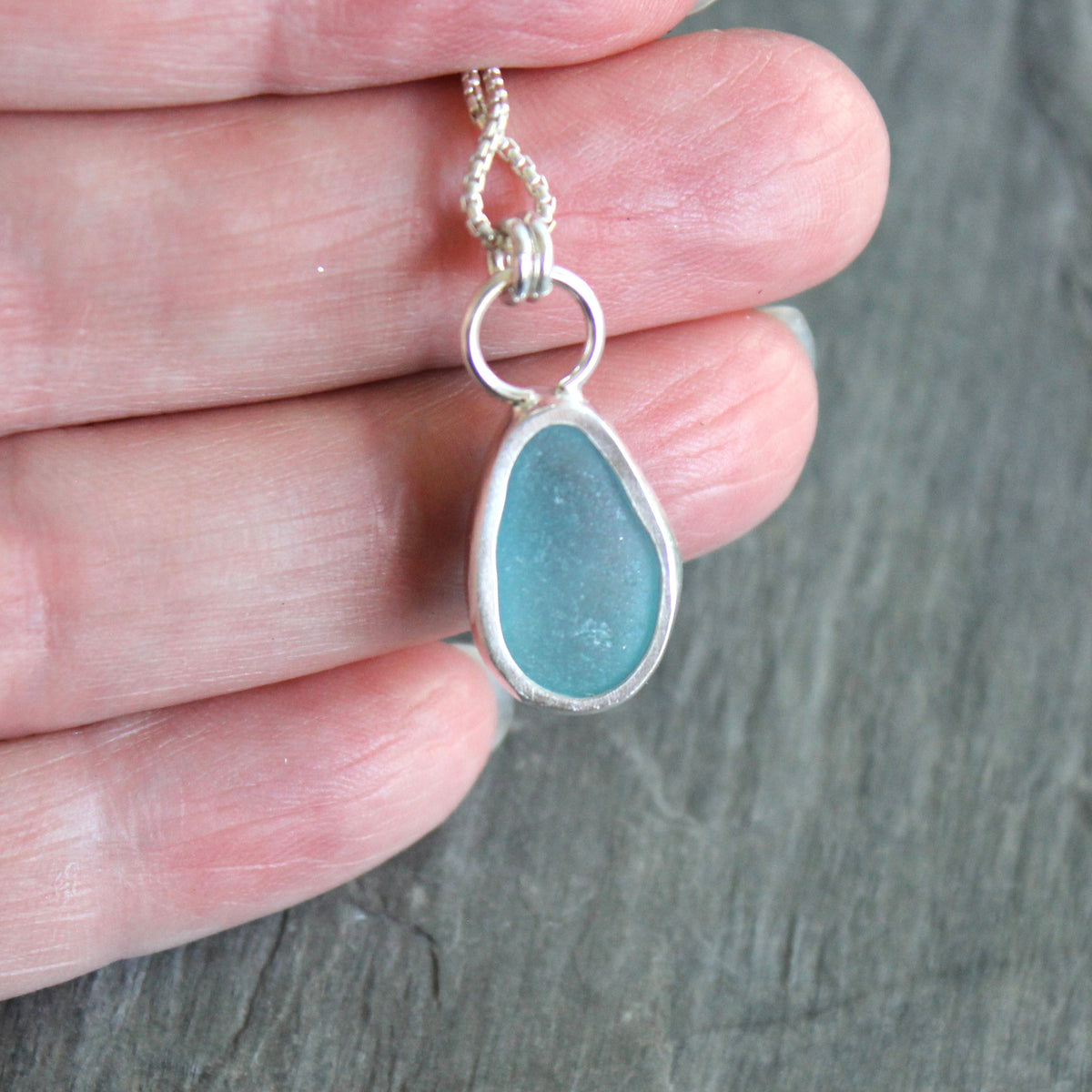 Bright Blue Sea Glass Necklace | Sterling Silver | Handmade