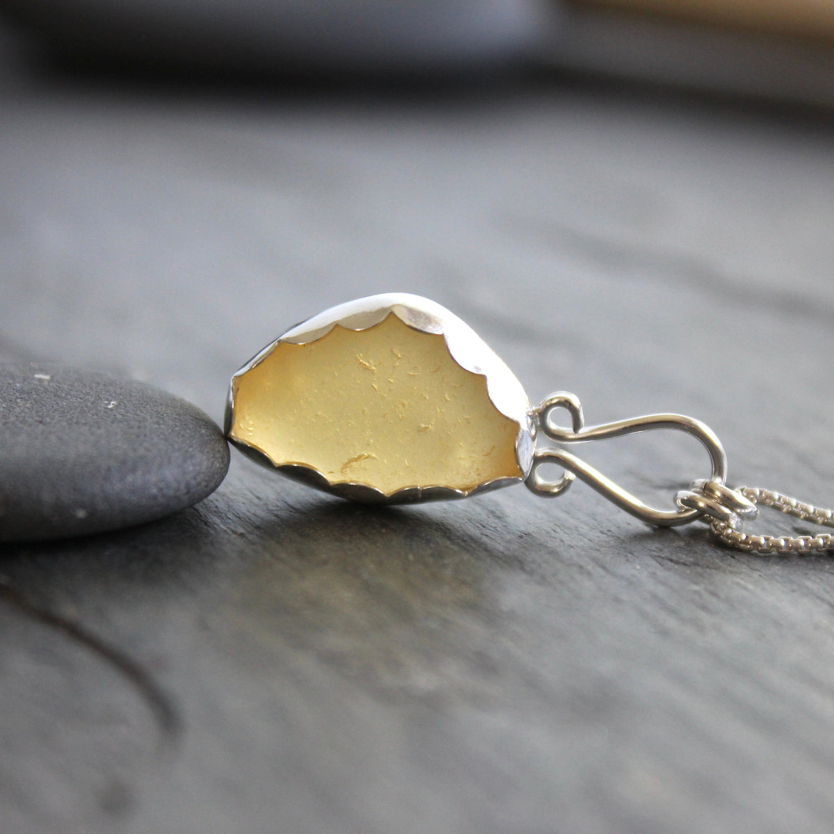 Rare Yellow Sea Glass Necklace | Sterling Silver | Handmade
