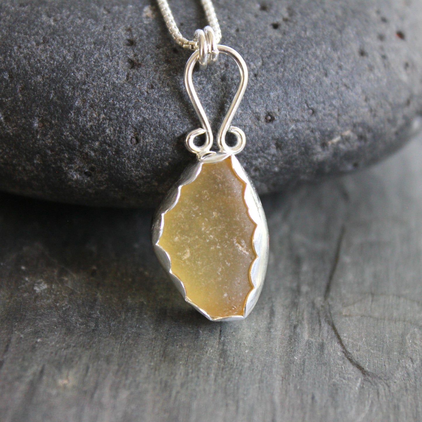 Rare Yellow Sea Glass Necklace | Sterling Silver | Handmade