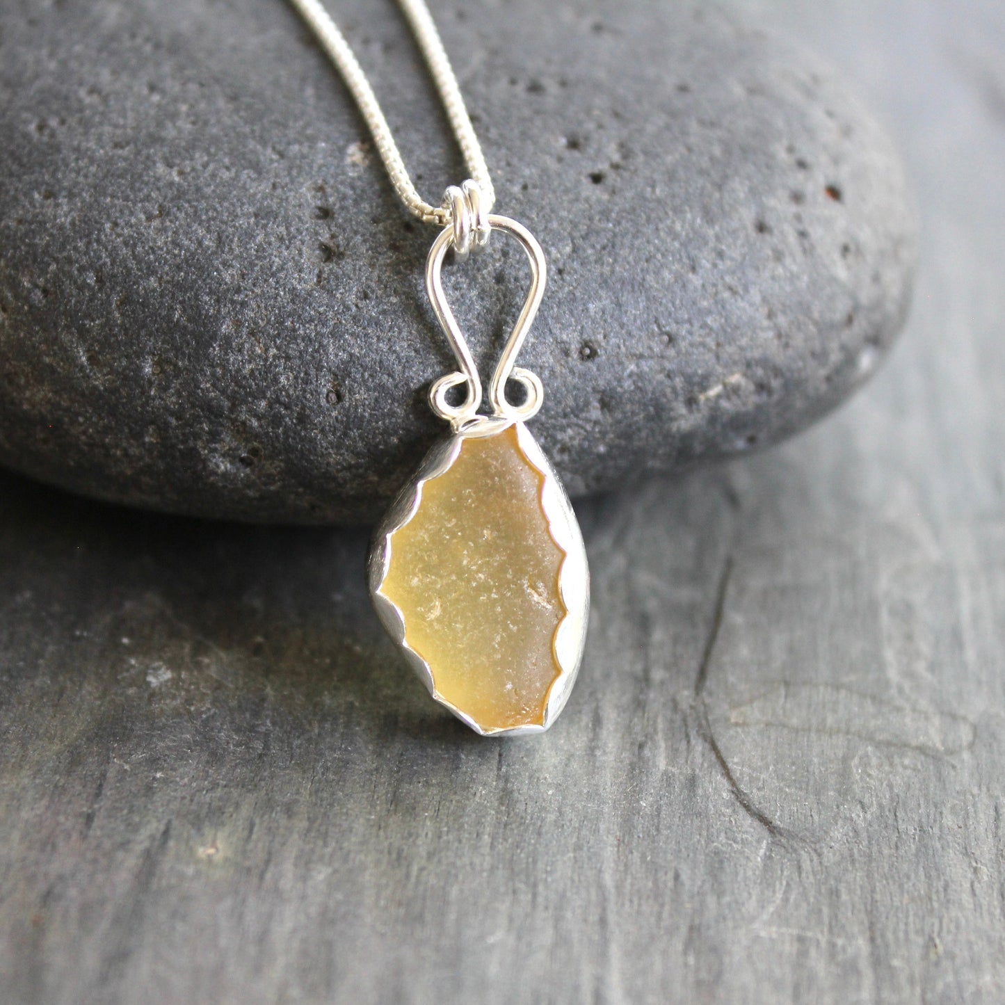 Rare Yellow Sea Glass Necklace | Sterling Silver | Handmade