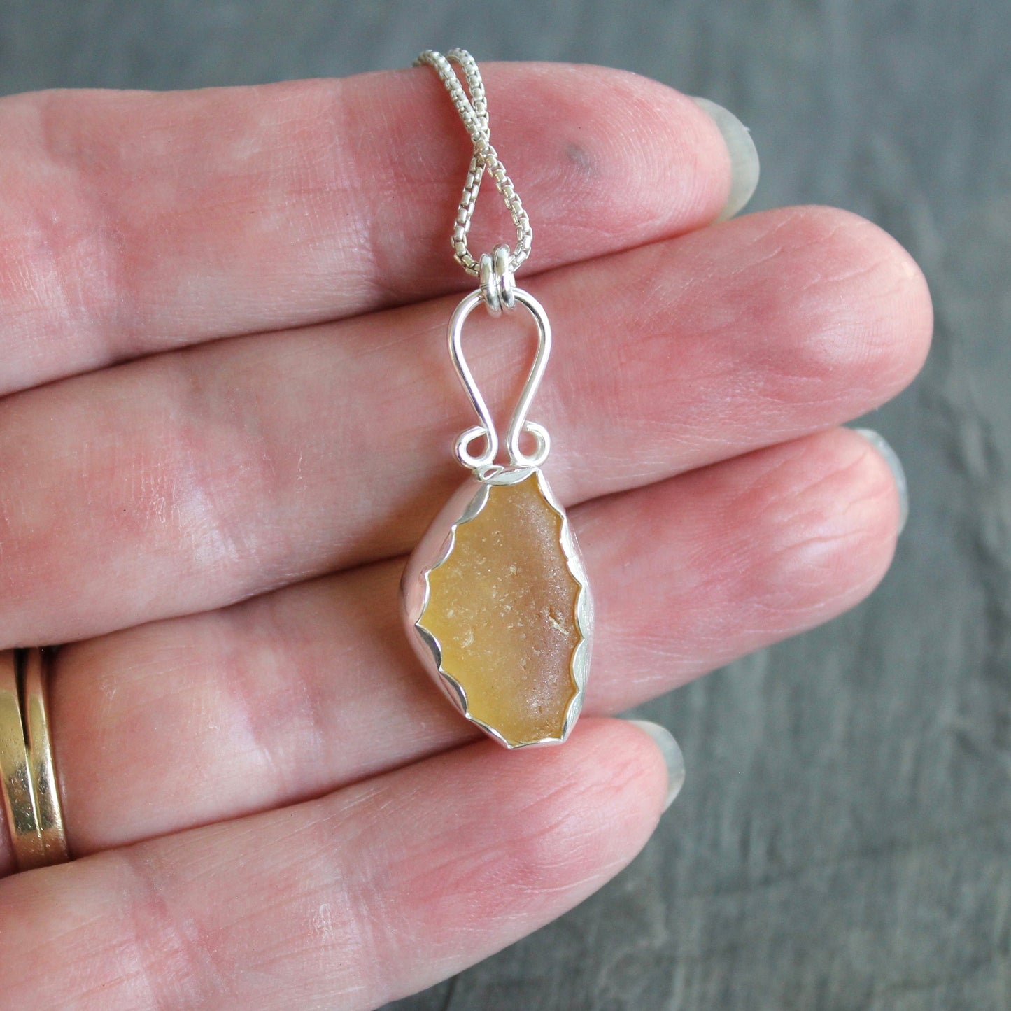 Rare Yellow Sea Glass Necklace | Sterling Silver | Handmade