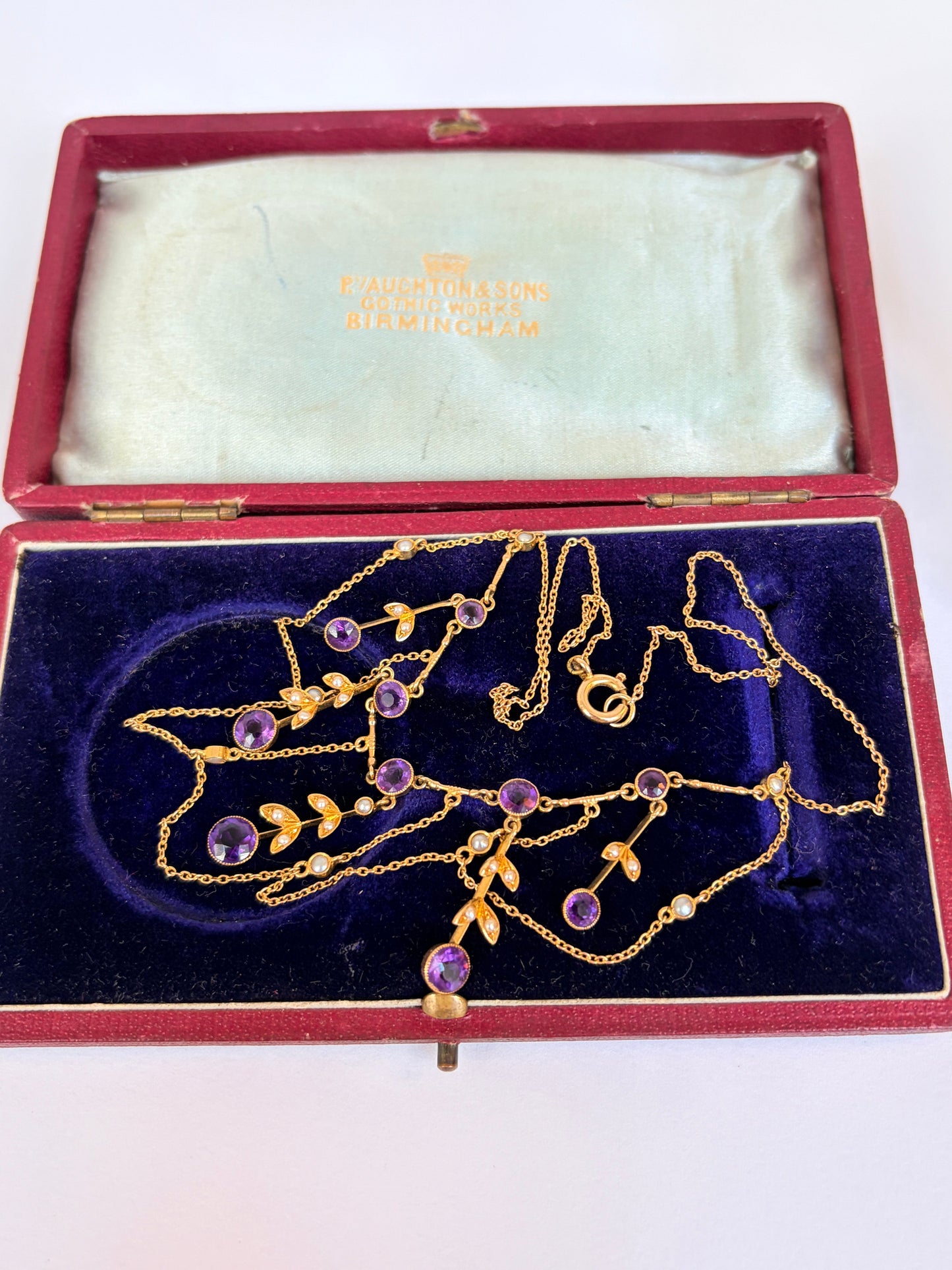 Stunning, Art Nouveau, 15ct Gold, Double Layer Amethyst and Pearl Fringe Necklace