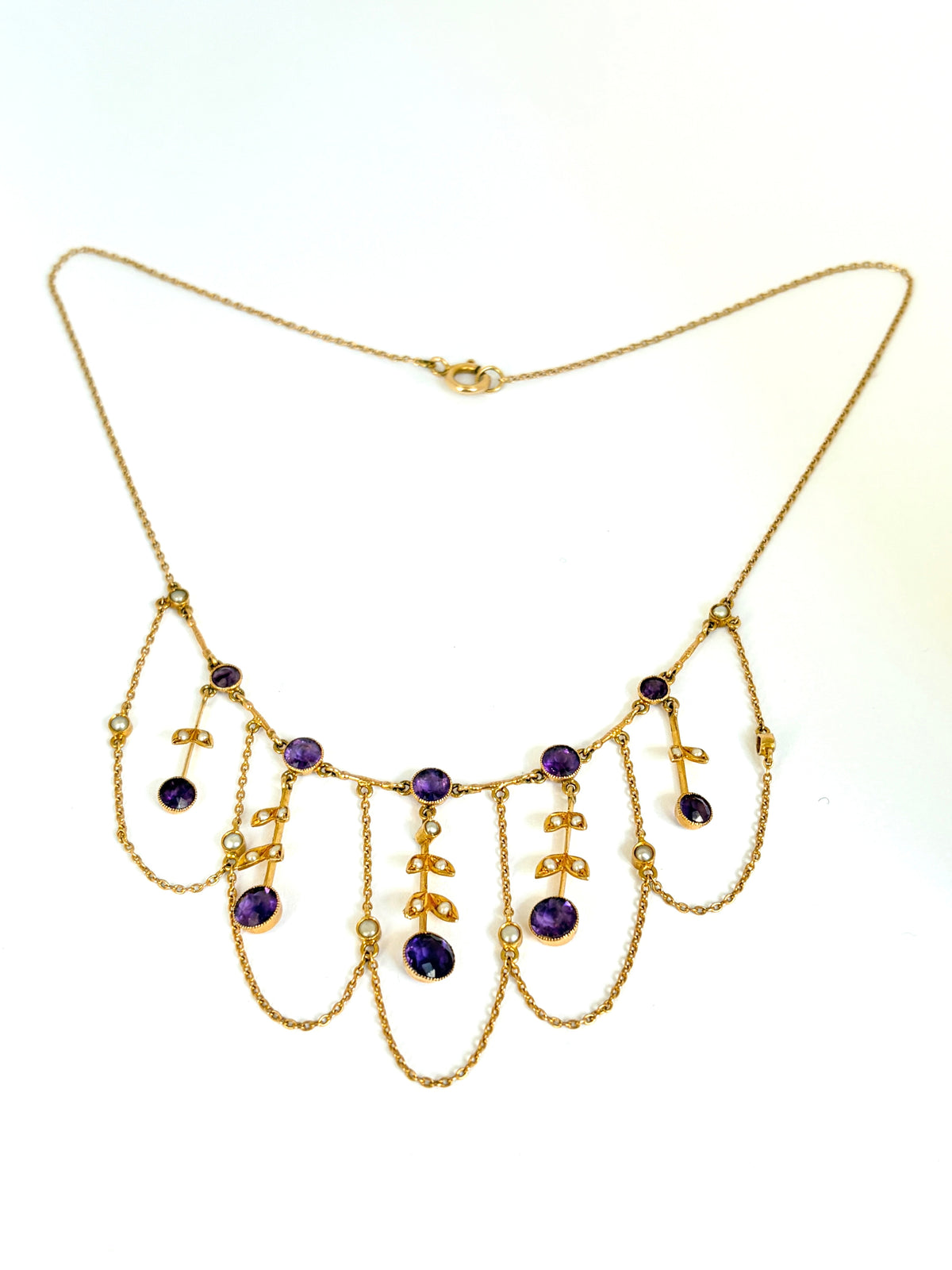 Stunning, Art Nouveau, 15ct Gold, Double Layer Amethyst and Pearl Fringe Necklace