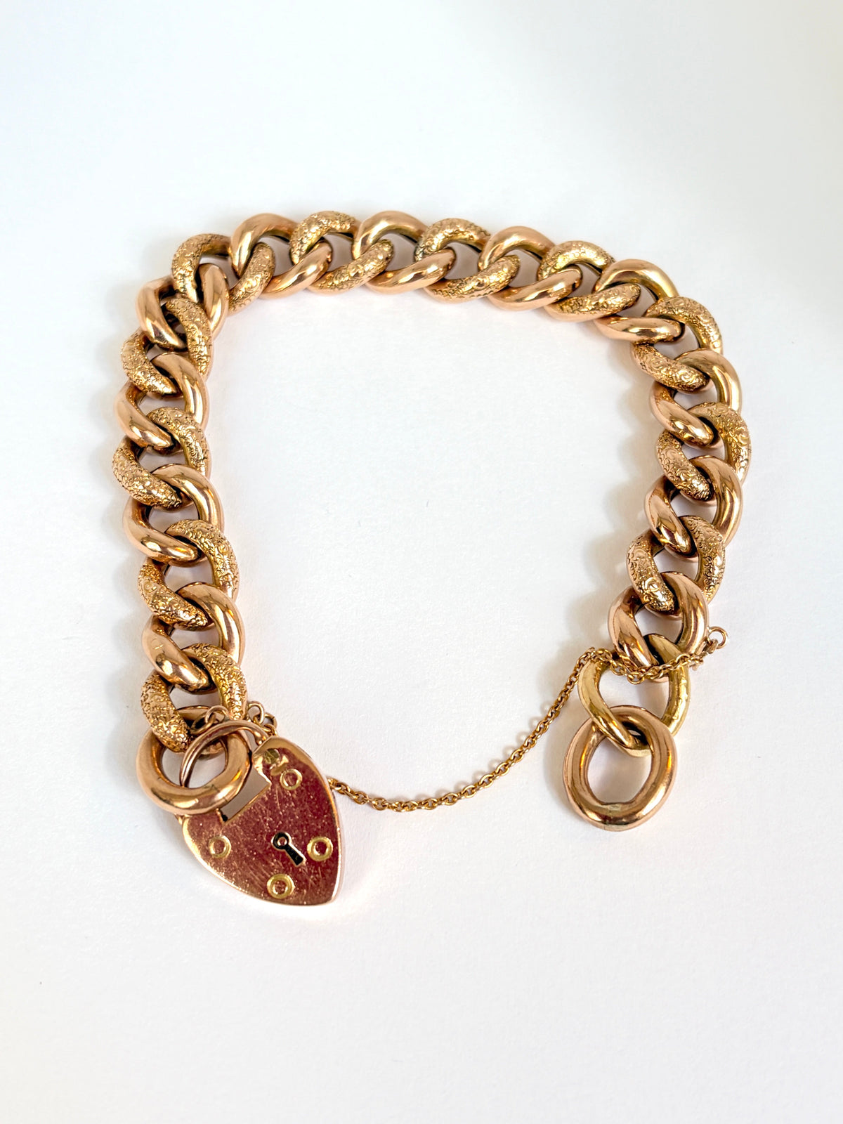 9ct Gold, Victorian Night and Day Bracelet with Heart Padlock Clasp, 22g and 8 inches