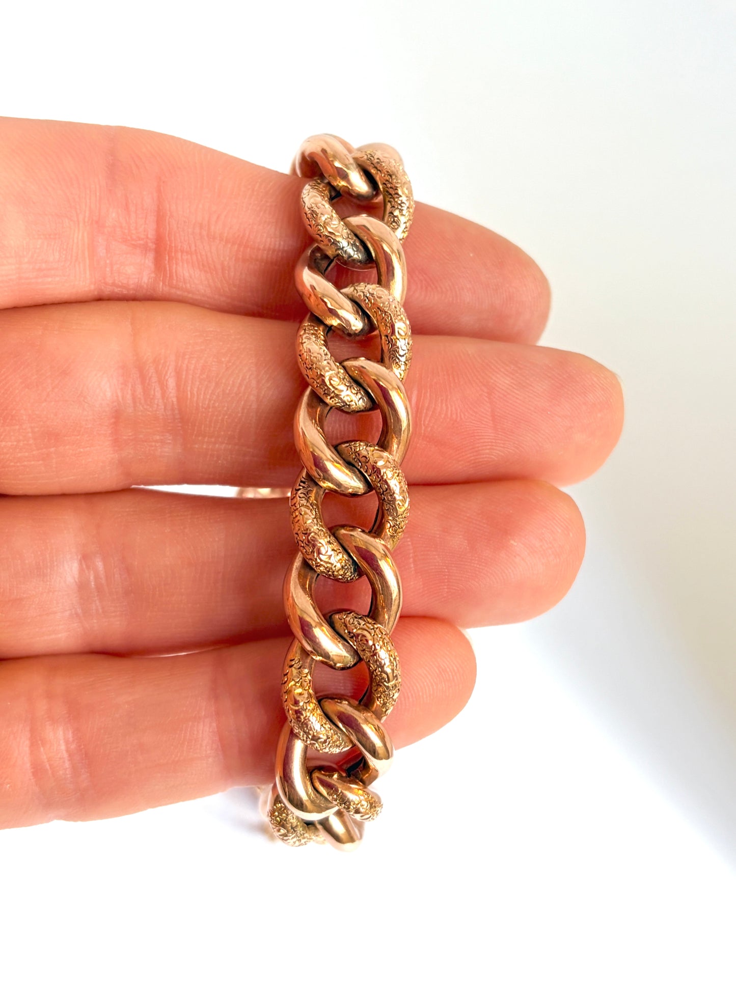 9ct Gold, Victorian Night and Day Bracelet with Heart Padlock Clasp, 22g and 8 inches