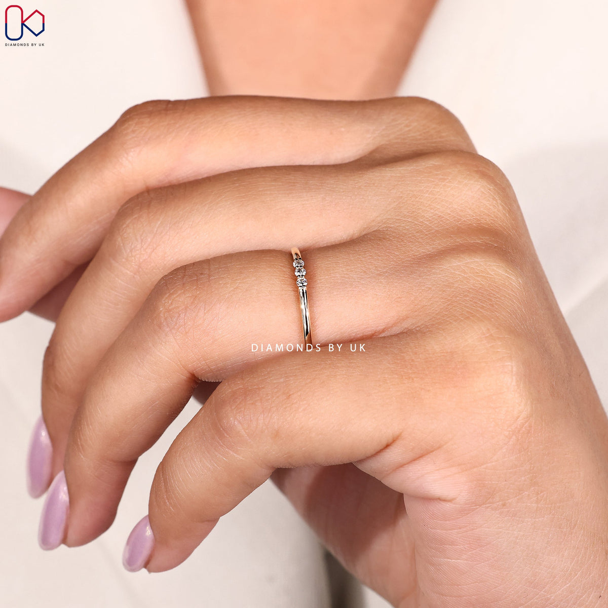 Round Cut 3 Stone Diamond Wedding Band