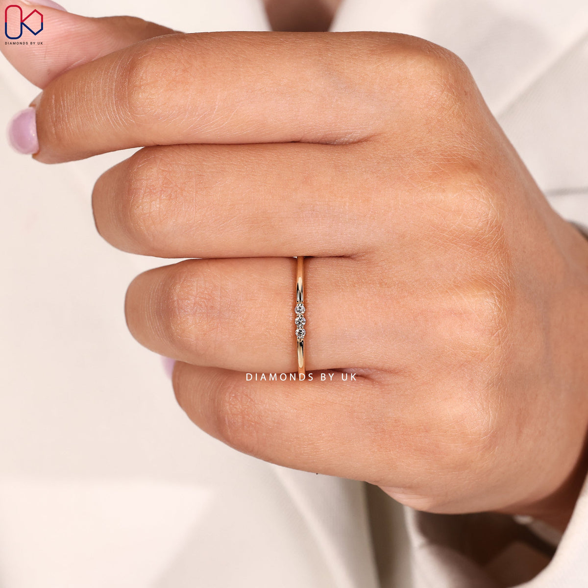 Round Cut 3 Stone Diamond Wedding Band