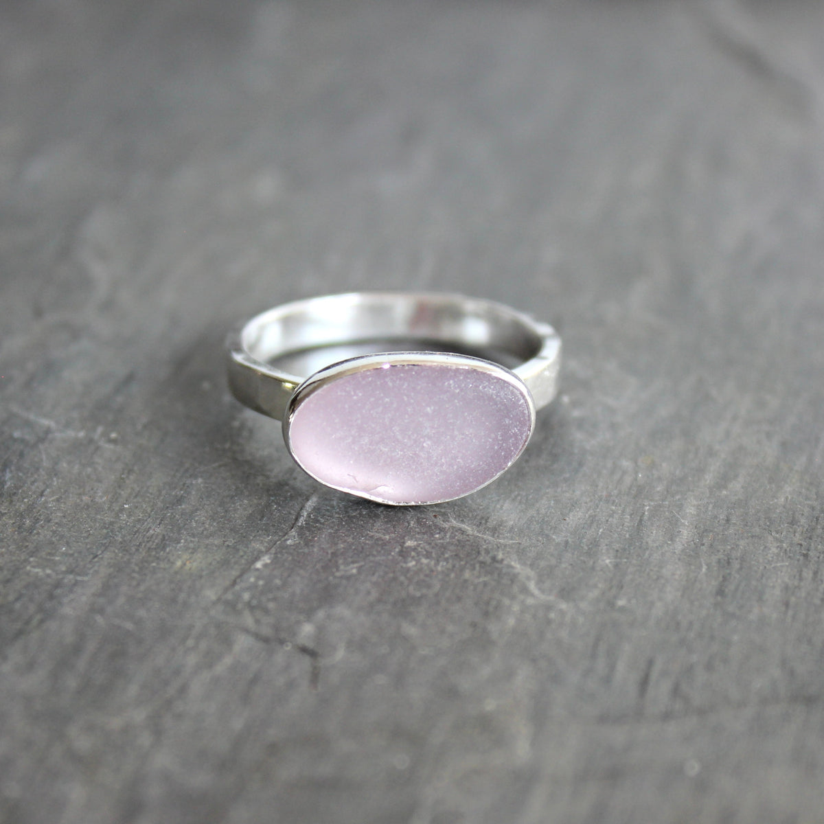 Large Size Lavender Sea Glass Ring | Handmade | Sterling Silver | Size 12