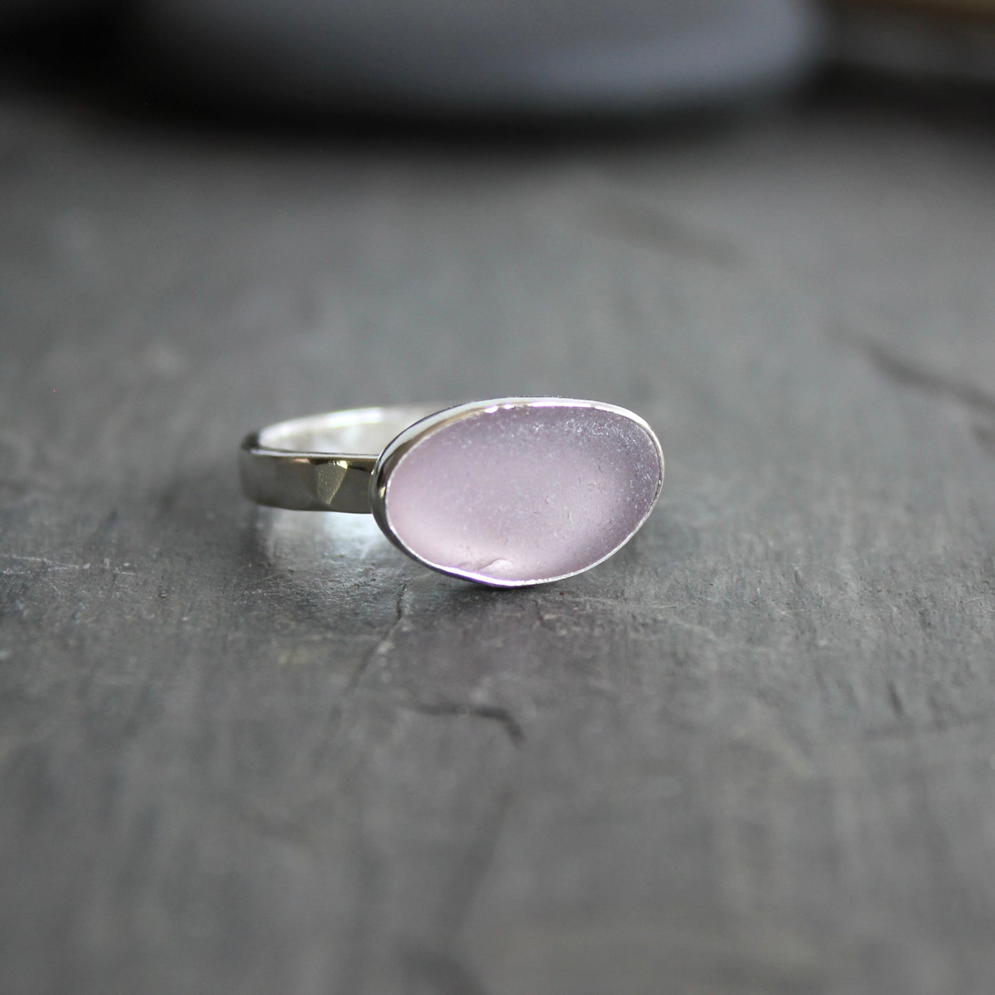 Large Size Lavender Sea Glass Ring | Handmade | Sterling Silver | Size 12