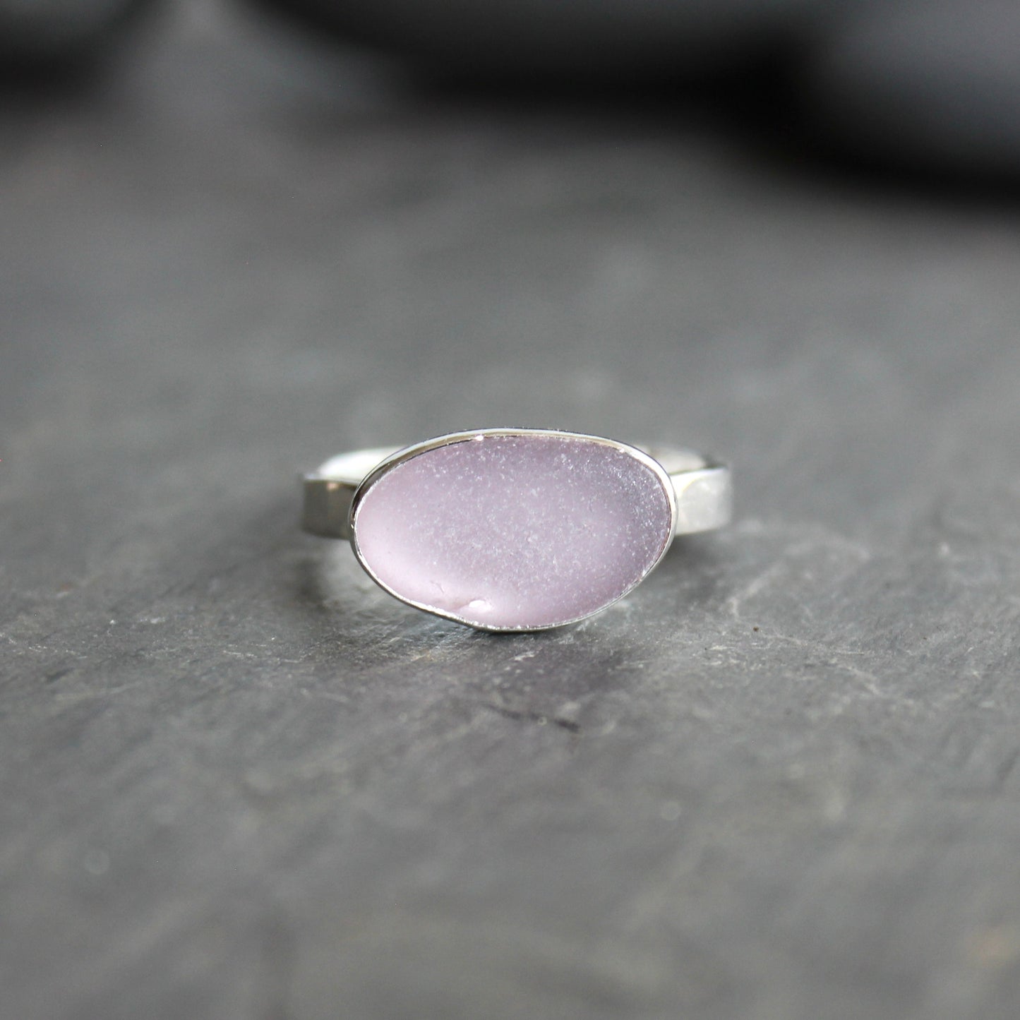 Large Size Lavender Sea Glass Ring | Handmade | Sterling Silver | Size 12
