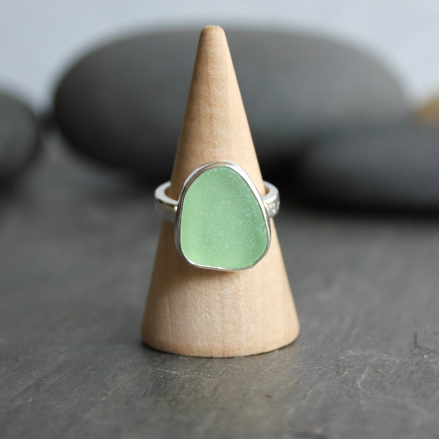 Sea Foam Green Sea Glass Ring | Handmade | Sterling Silver | Size 6
