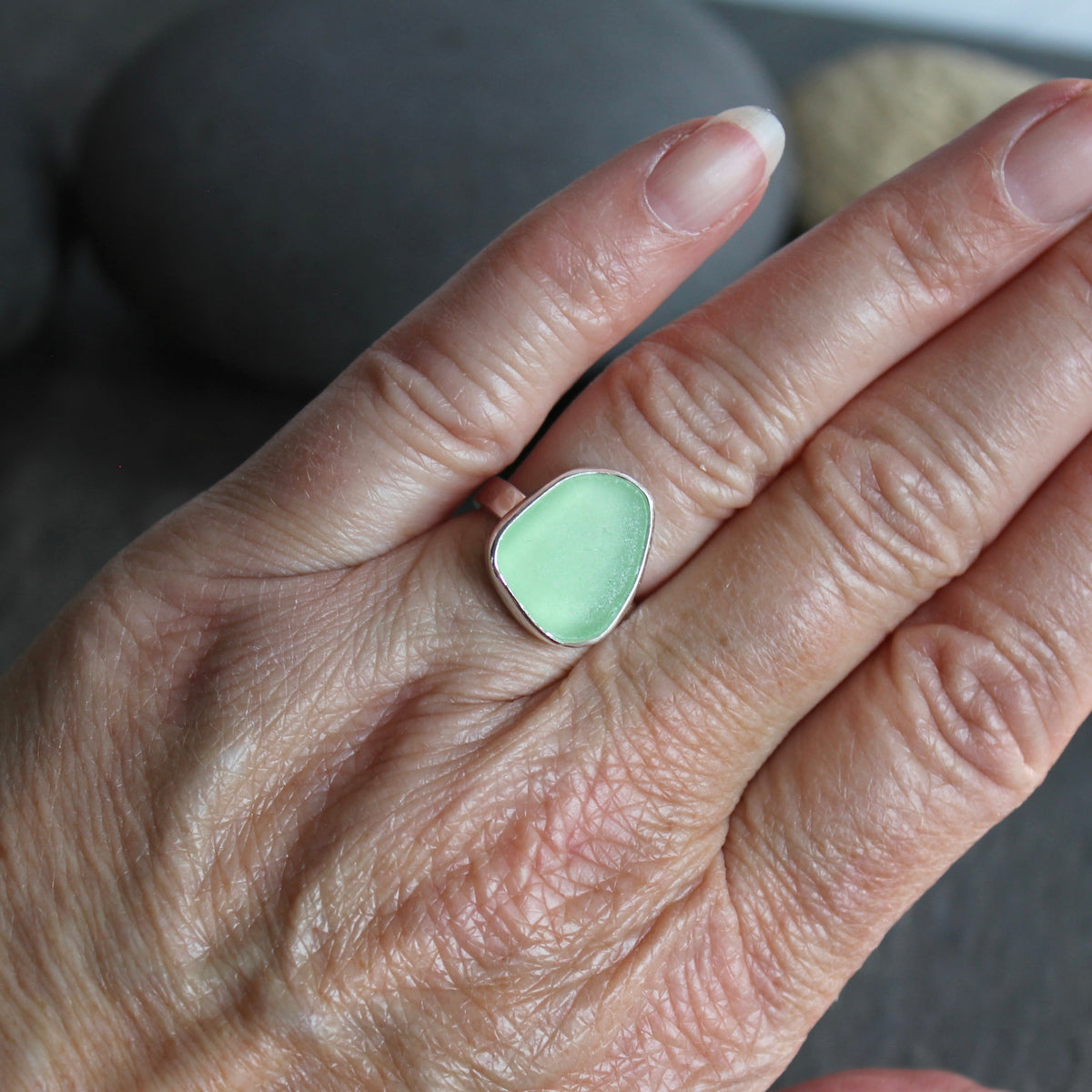 Sea Foam Green Sea Glass Ring | Handmade | Sterling Silver | Size 6