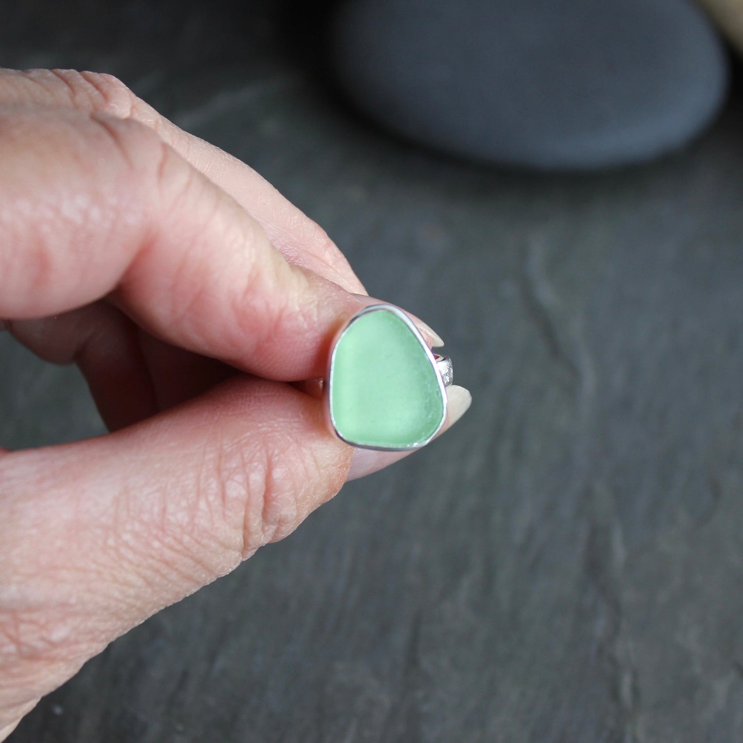 Sea Foam Green Sea Glass Ring | Handmade | Sterling Silver | Size 6