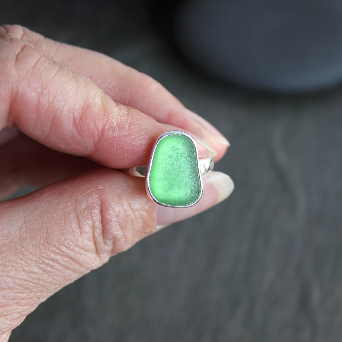 Kelly Green Sea Glass Ring | Sterling Silver | Handmade | Size 7 1/2