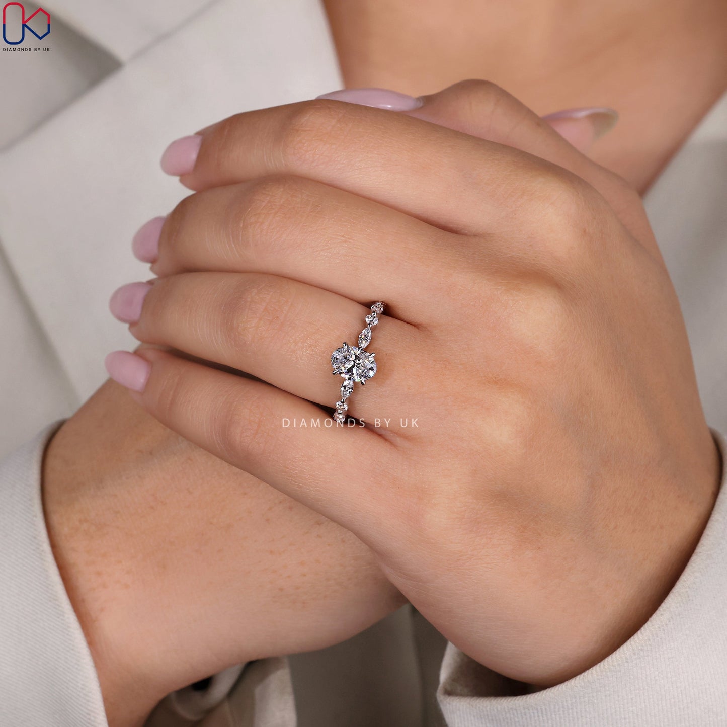Oval Diamond Engagement Ring In White Gold