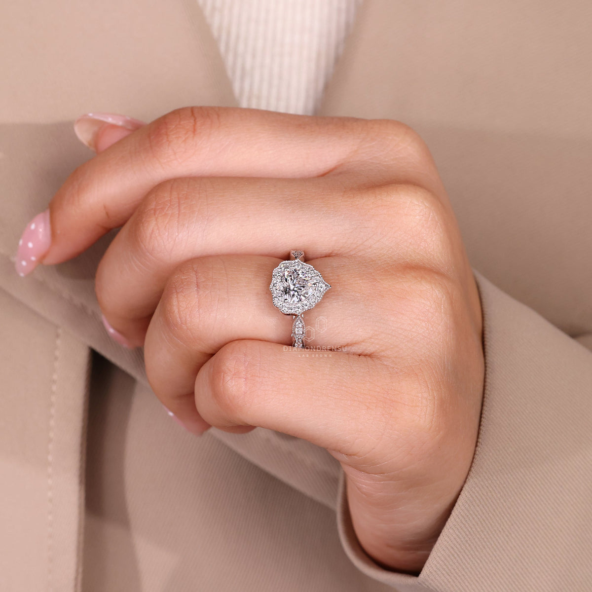 Heart Shaped Diamond Ring with Milgrain Details