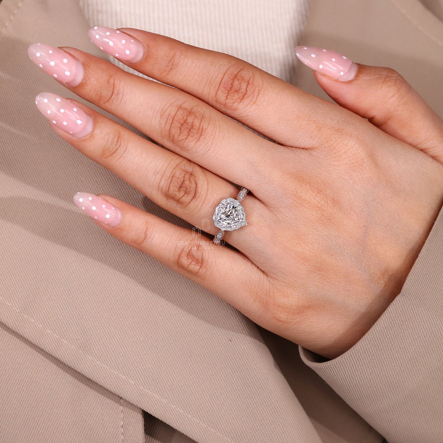 Heart Shaped Diamond Ring with Milgrain Details