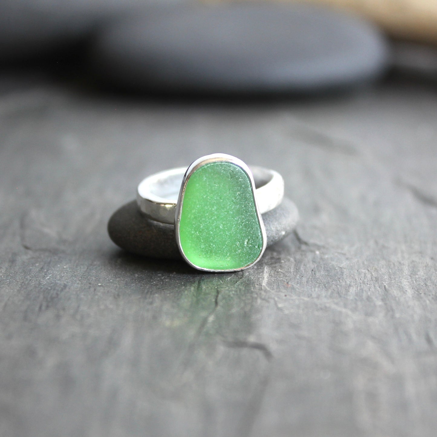 Kelly Green Sea Glass Ring | Sterling Silver | Handmade | Size 7 1/2