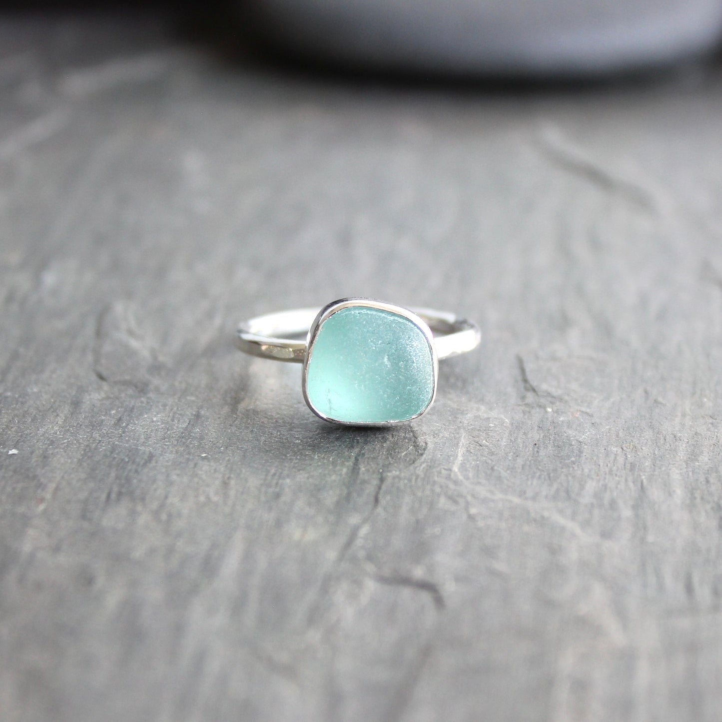 Aqua Blue Sea Glass Ring | Handmade | Sterling Silver | Size 9