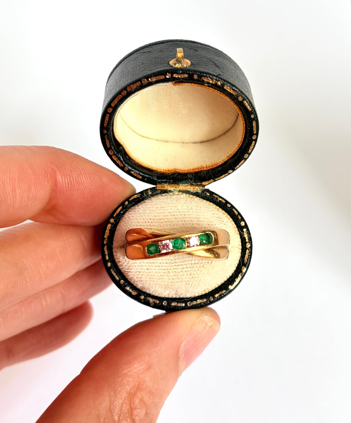 Vintage, 18ct Gold, Emerald and Diamond Cross Over Ring, 6.47g