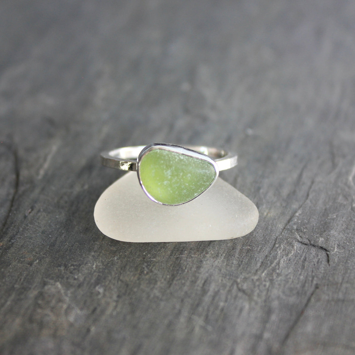 Large Size Olive Green Sea Glass Ring | Handmade | Sterling Silver | Size 10