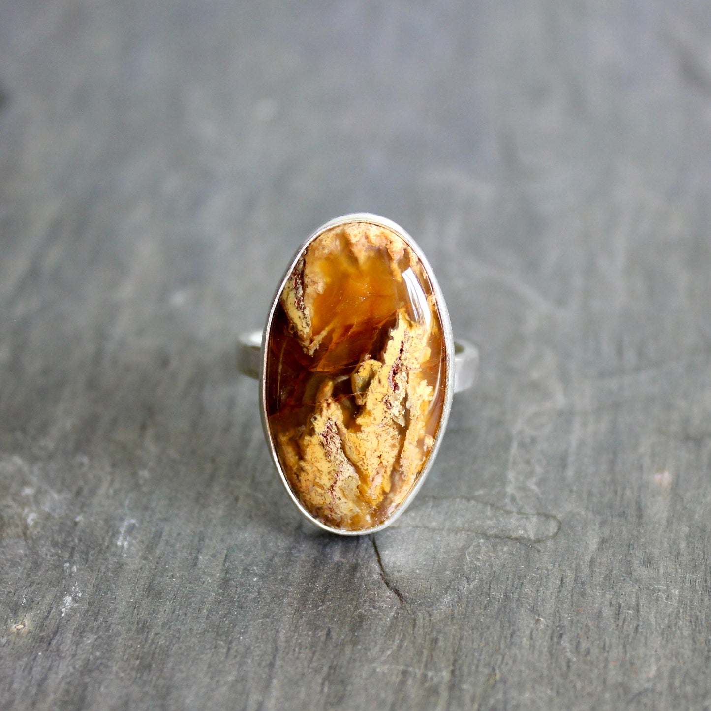 Graveyard Point Plume Agate Statement Ring Size 11.5 | Oregon Gemstone | Handmade Sterling Silver