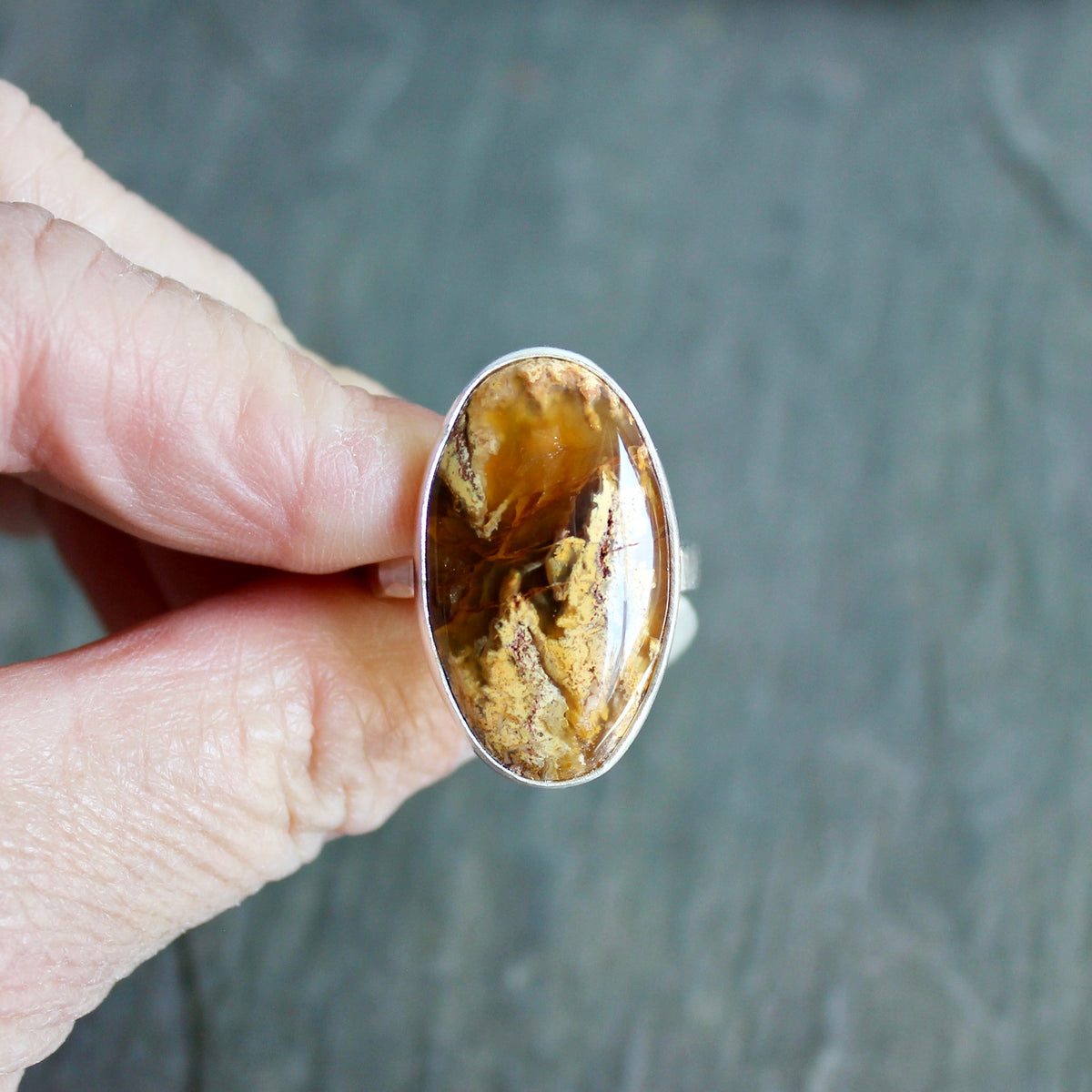 Graveyard Point Plume Agate Statement Ring Size 11.5 | Oregon Gemstone | Handmade Sterling Silver