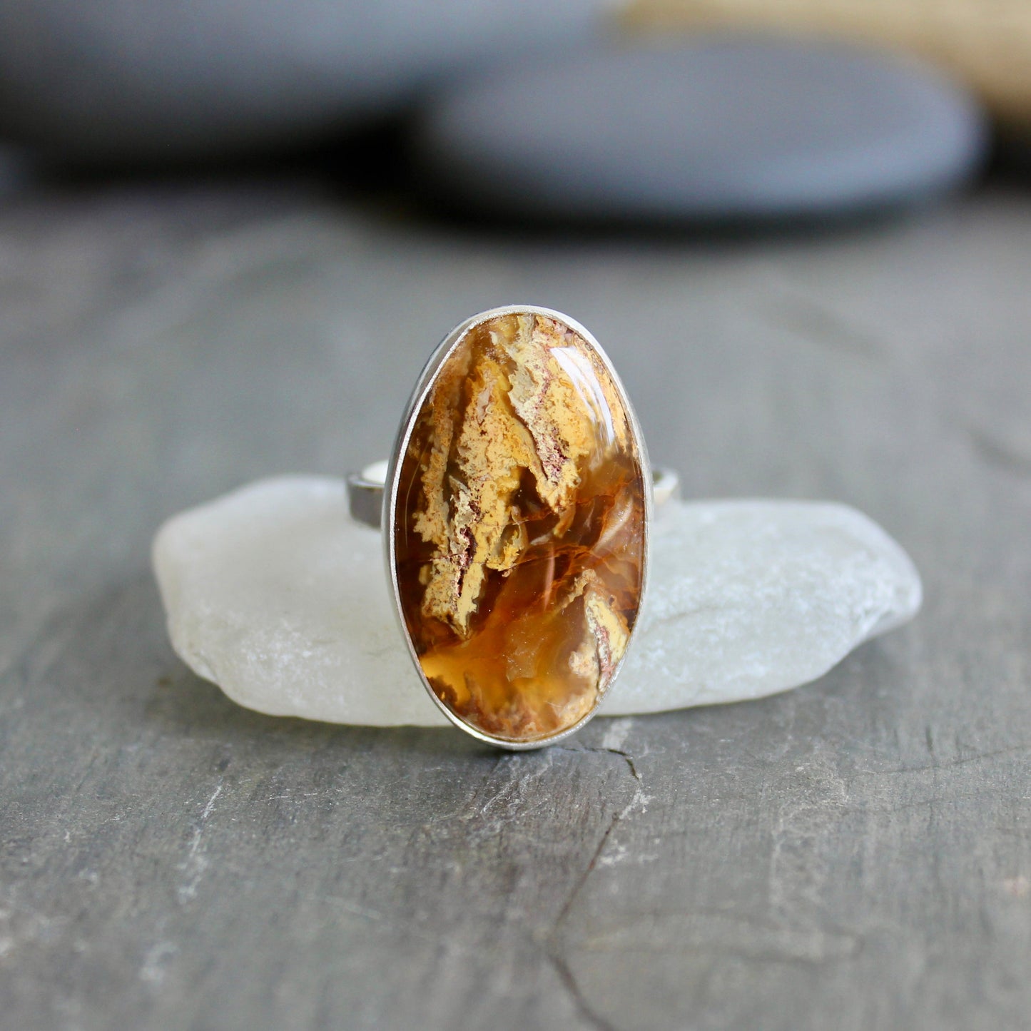 Graveyard Point Plume Agate Statement Ring Size 11.5 | Oregon Gemstone | Handmade Sterling Silver