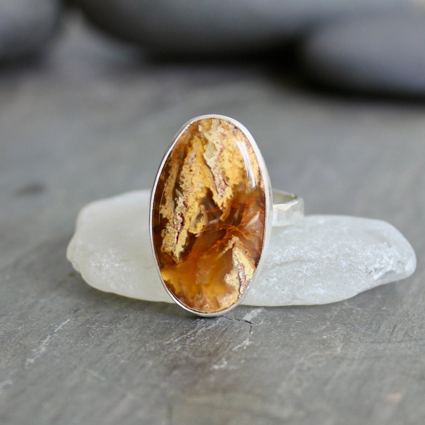 Graveyard Point Plume Agate Statement Ring Size 11.5 | Oregon Gemstone | Handmade Sterling Silver