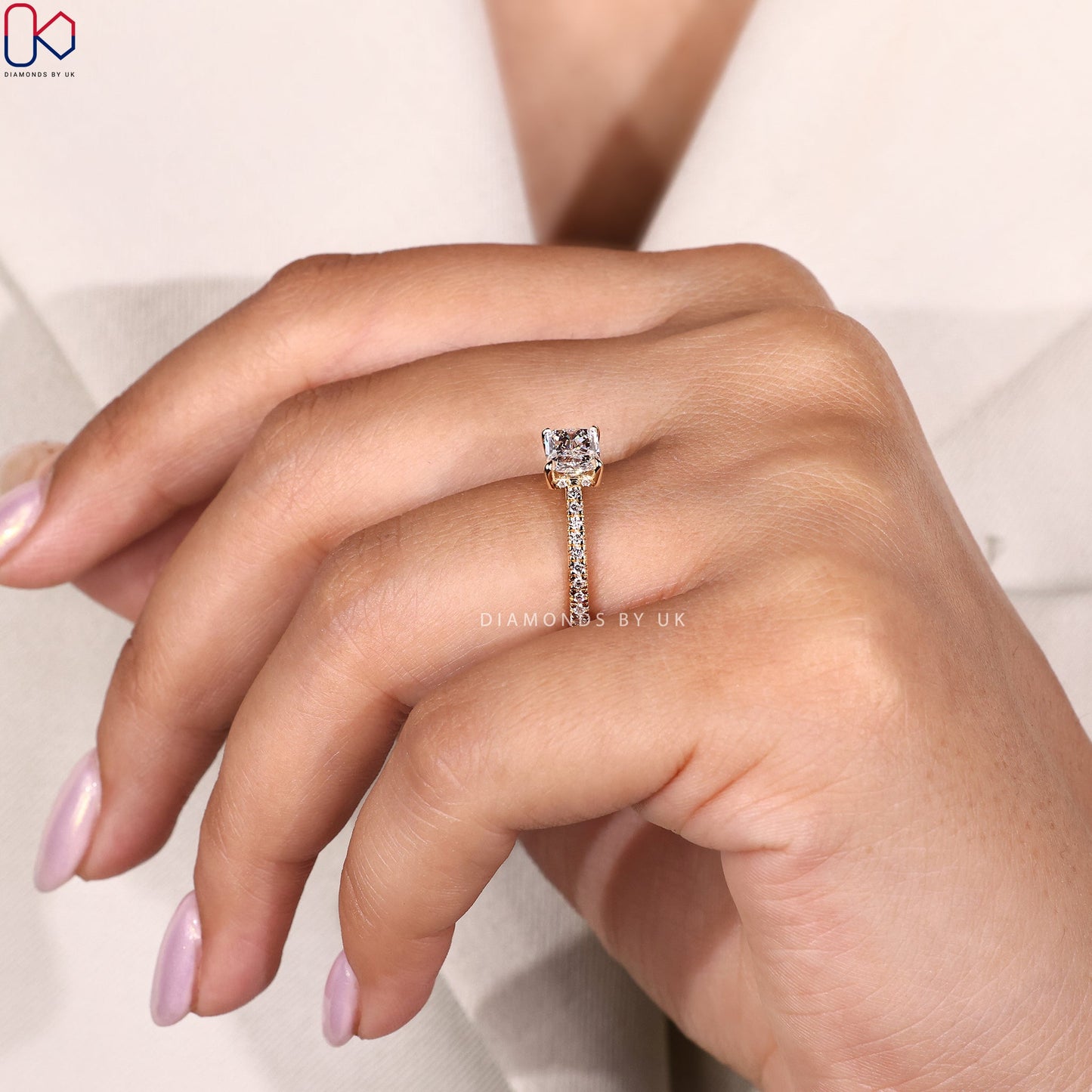 Hidden Halo Radiant Cut Ring in Yellow Gold