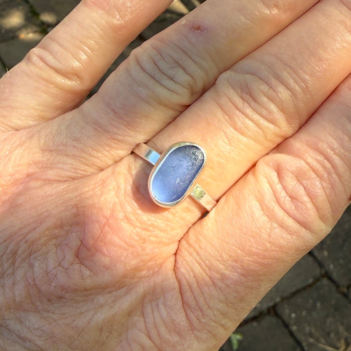 Dark Indigo Blue Sea Glass Ring | Sterling Silver | Handmade | Size 10 1/2