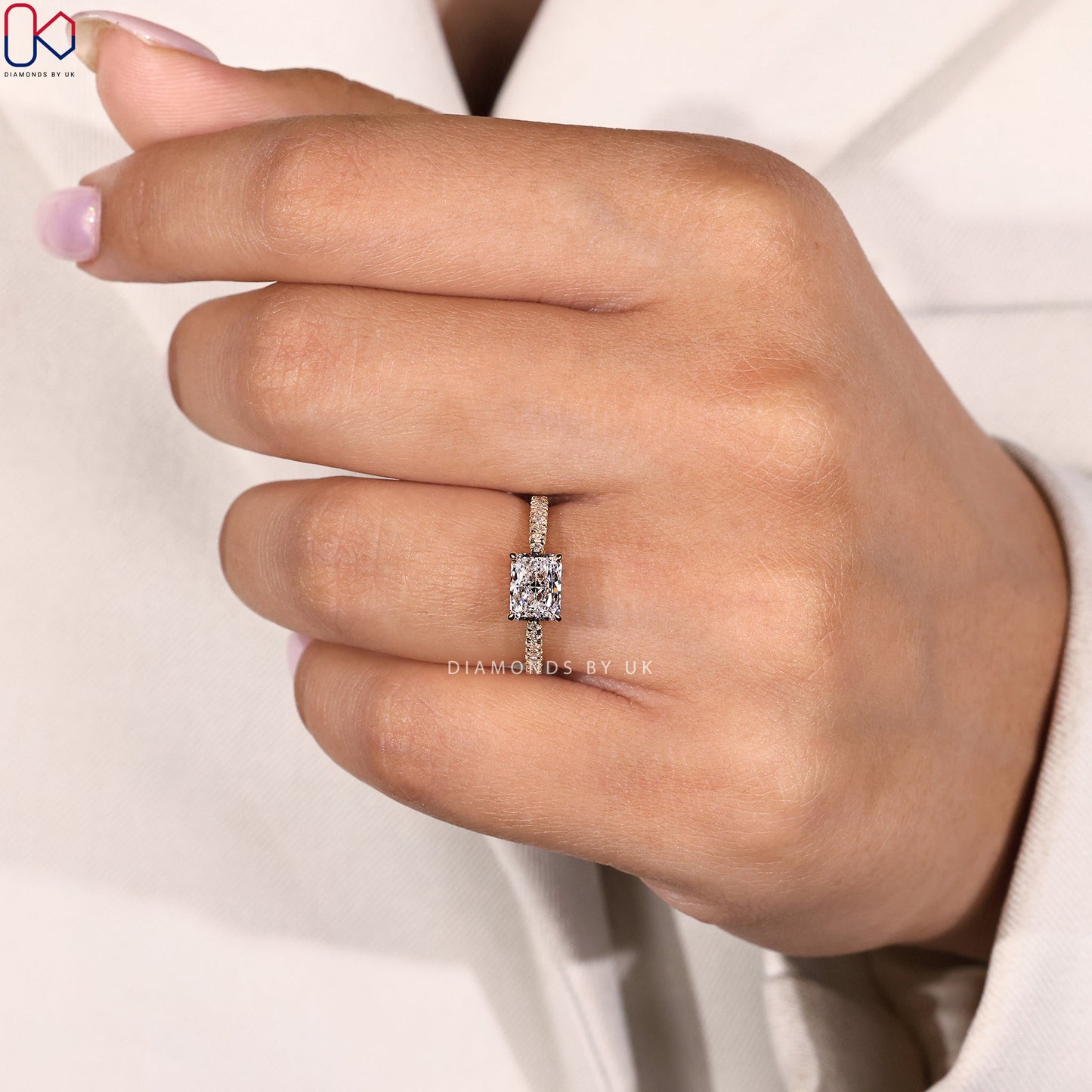 Hidden Halo Radiant Cut Ring in Yellow Gold