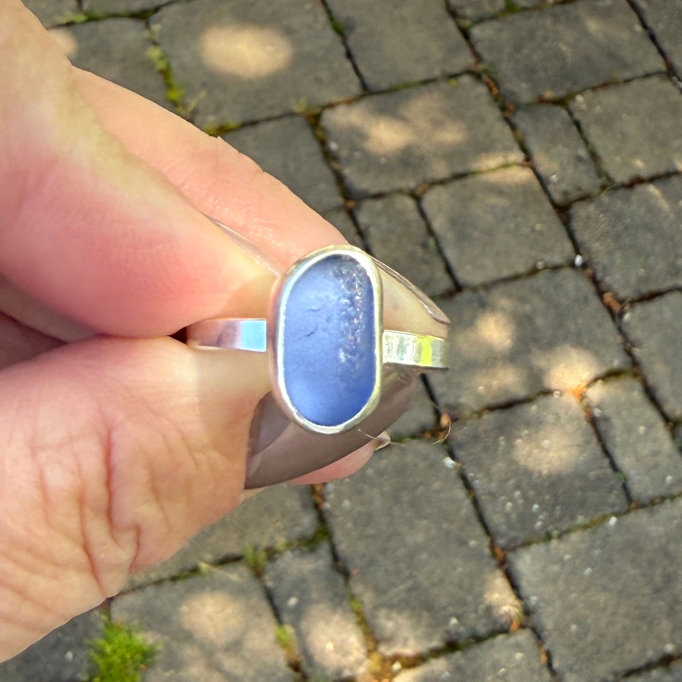 Dark Indigo Blue Sea Glass Ring | Sterling Silver | Handmade | Size 10 1/2