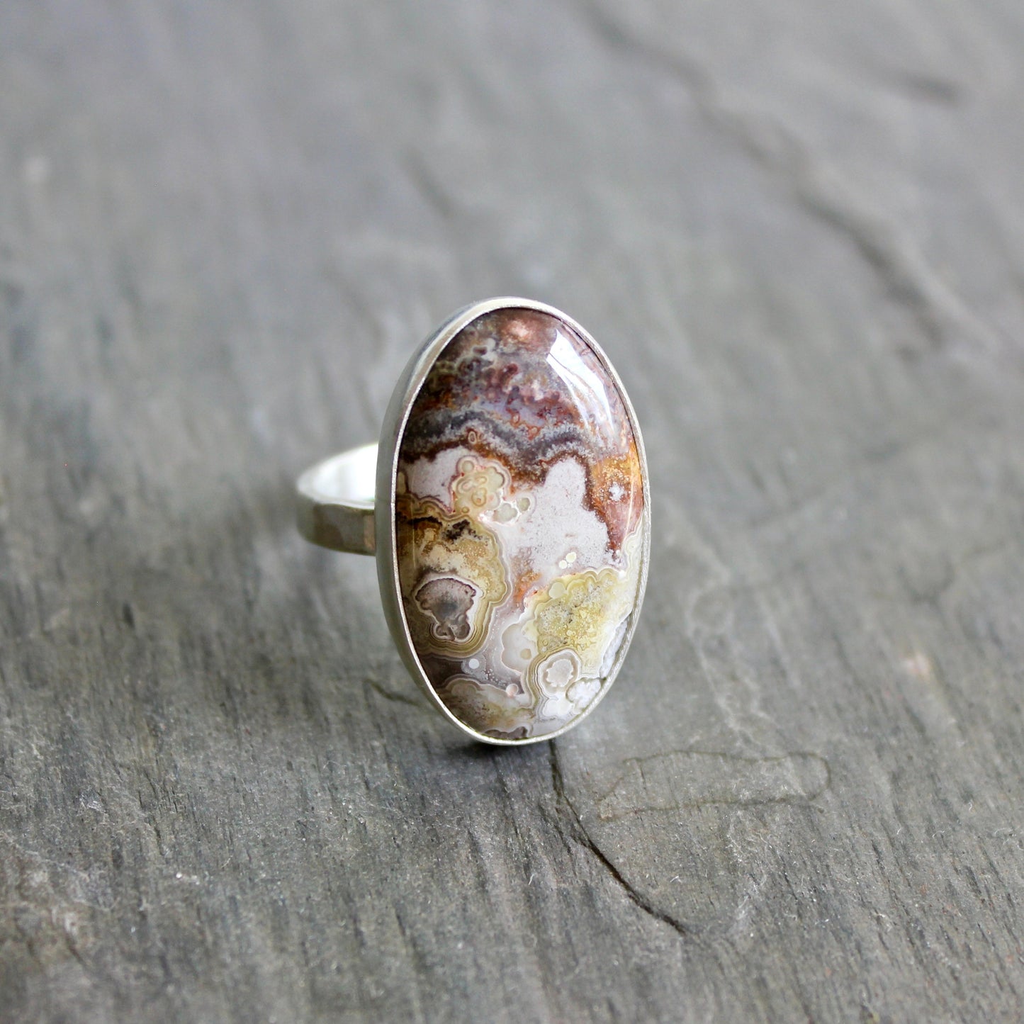 Mexican Crazy Lace Agate Statement Ring Size 10 | Handmade Sterling Silver