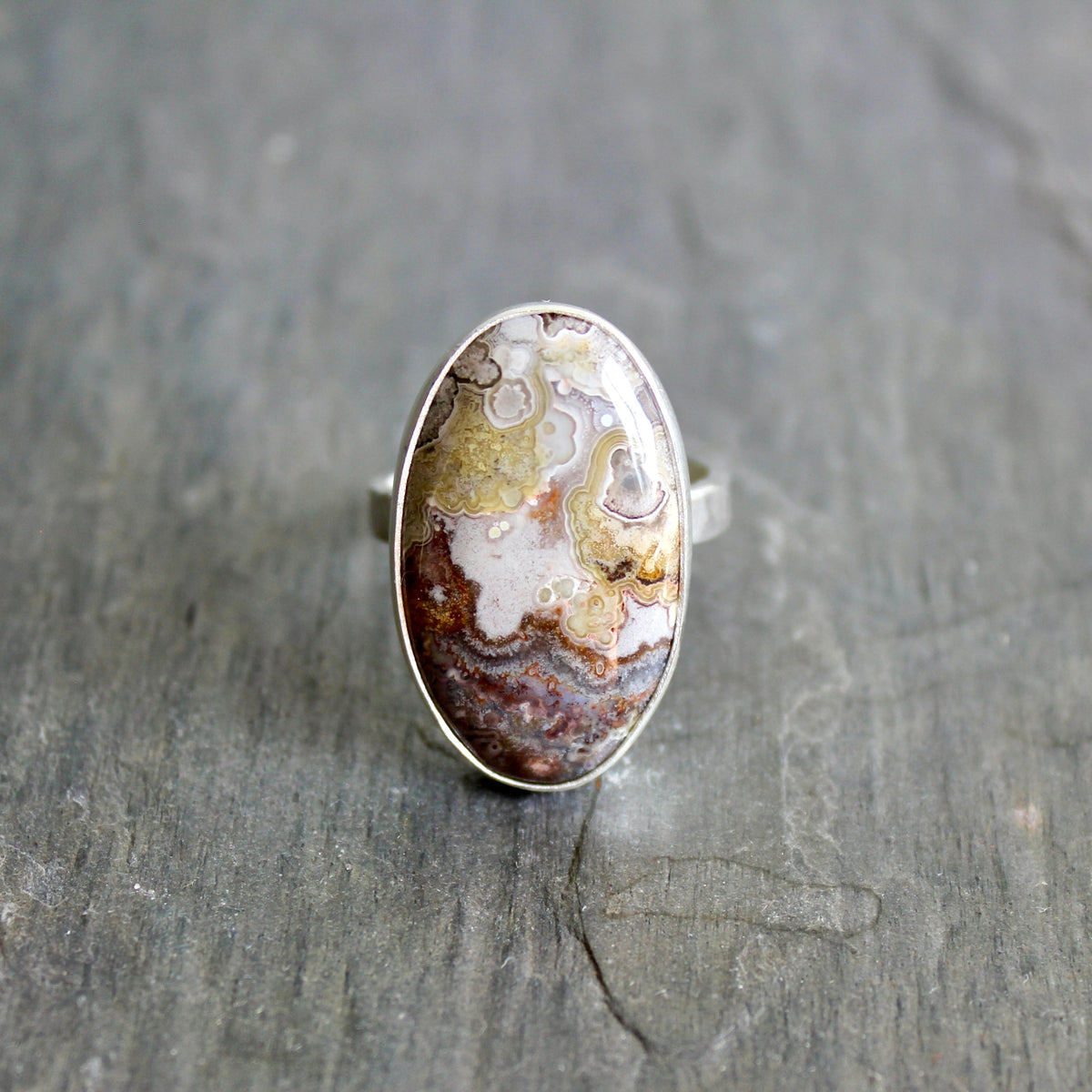 Mexican Crazy Lace Agate Statement Ring Size 10 | Handmade Sterling Silver