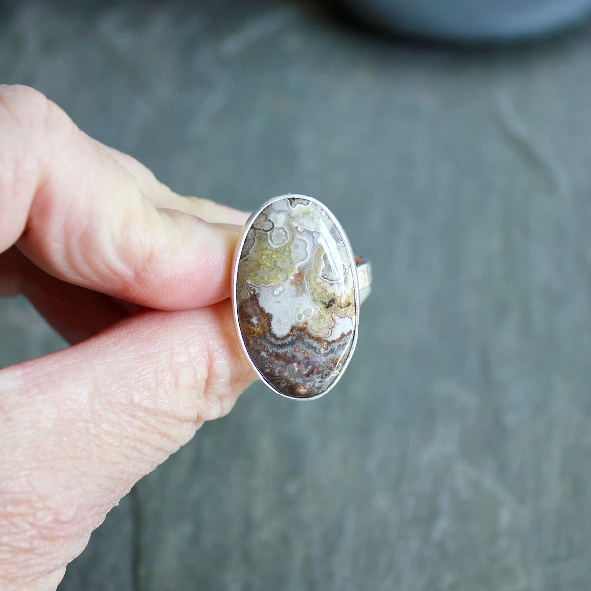 Mexican Crazy Lace Agate Statement Ring Size 10 | Handmade Sterling Silver