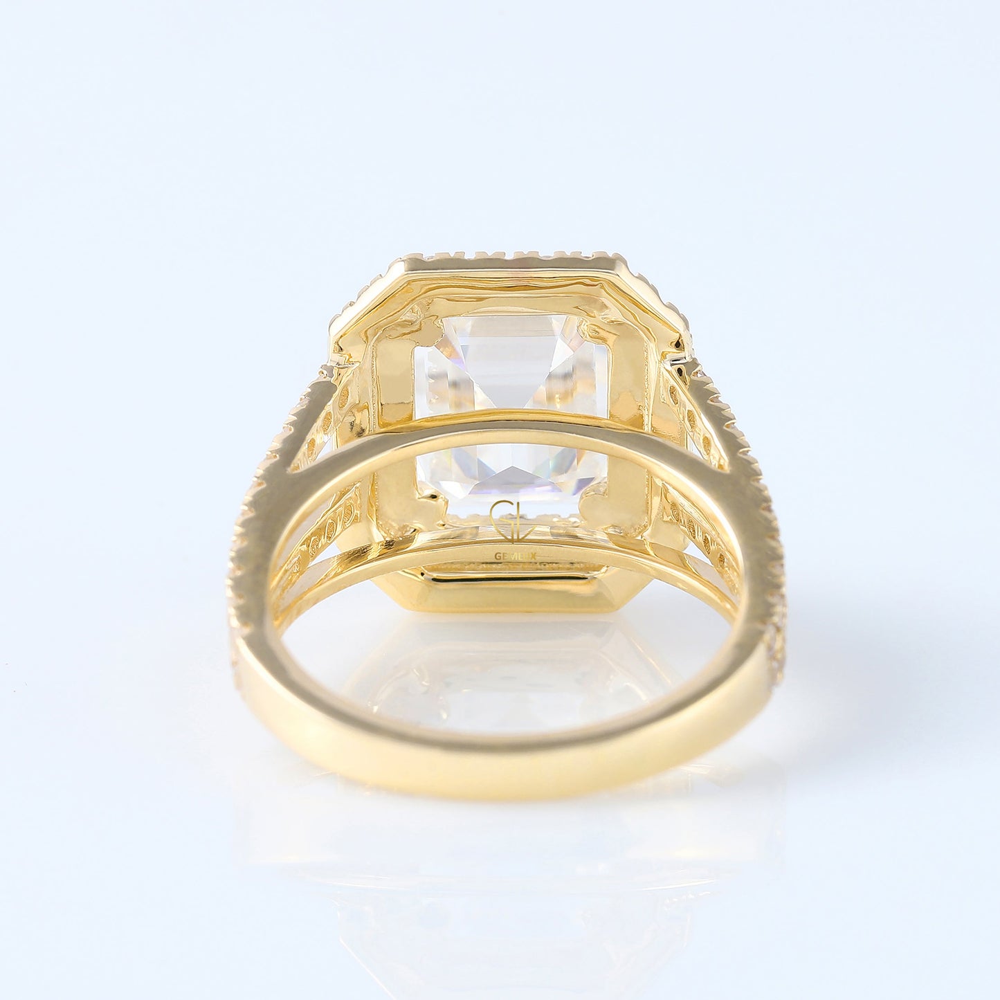 Split Shank Emerald Cut Lab Grown Double Halo Ring