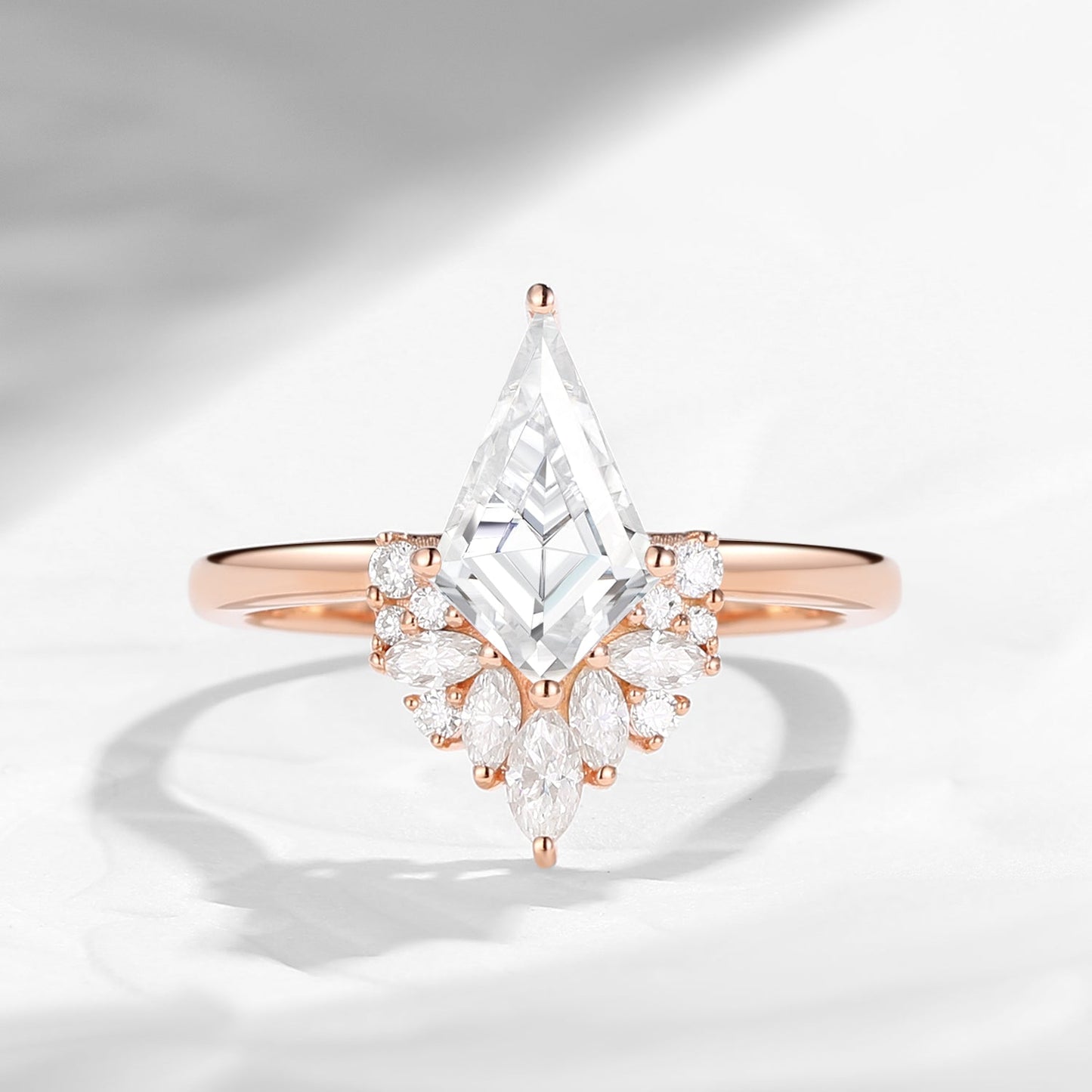 Unique Kite Shaped Moissanite Butterfly Cluster Engagement Ring