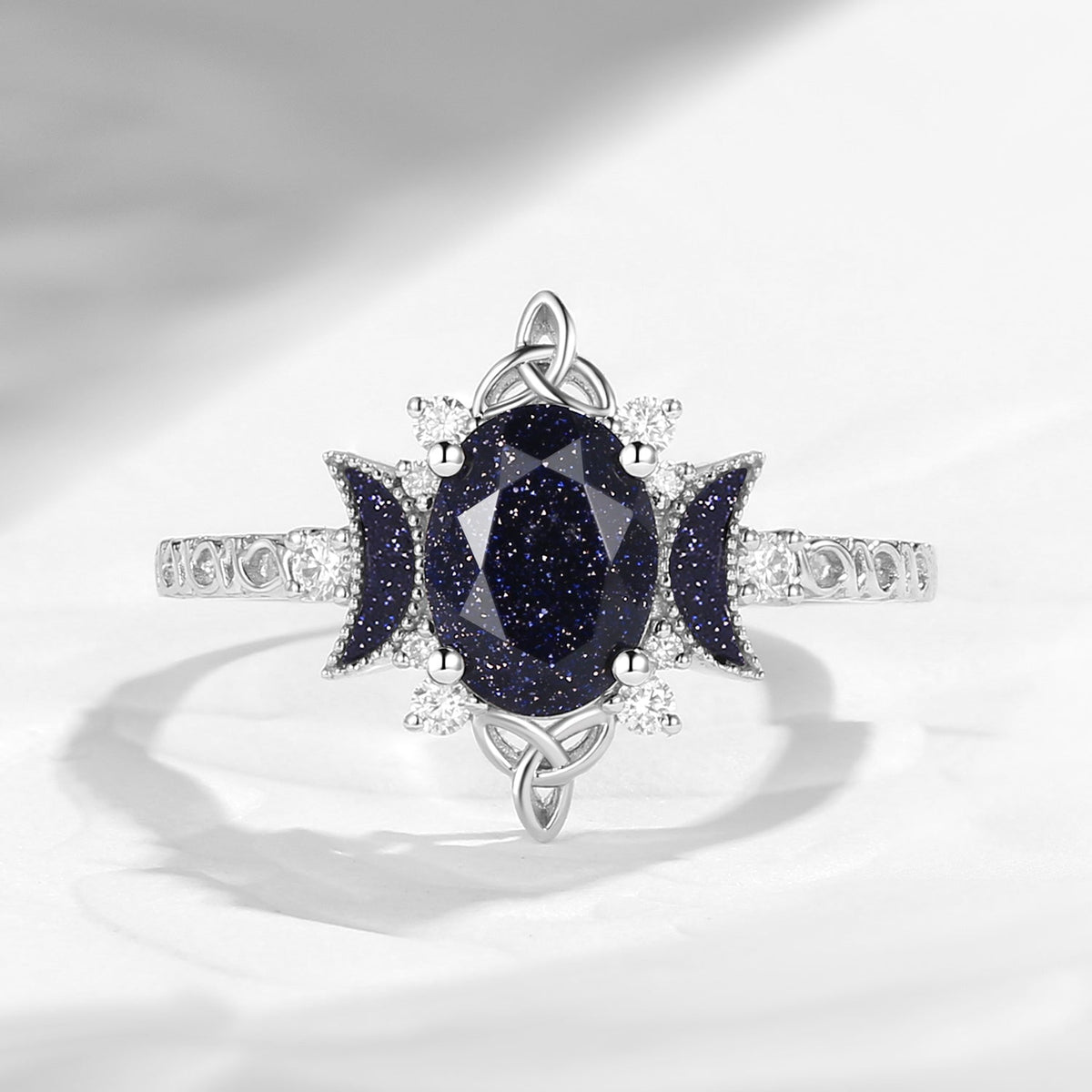 Celtic Moon - Vintage Inspired Oval Cut Blue Sandstone Celtic Engagement Ring